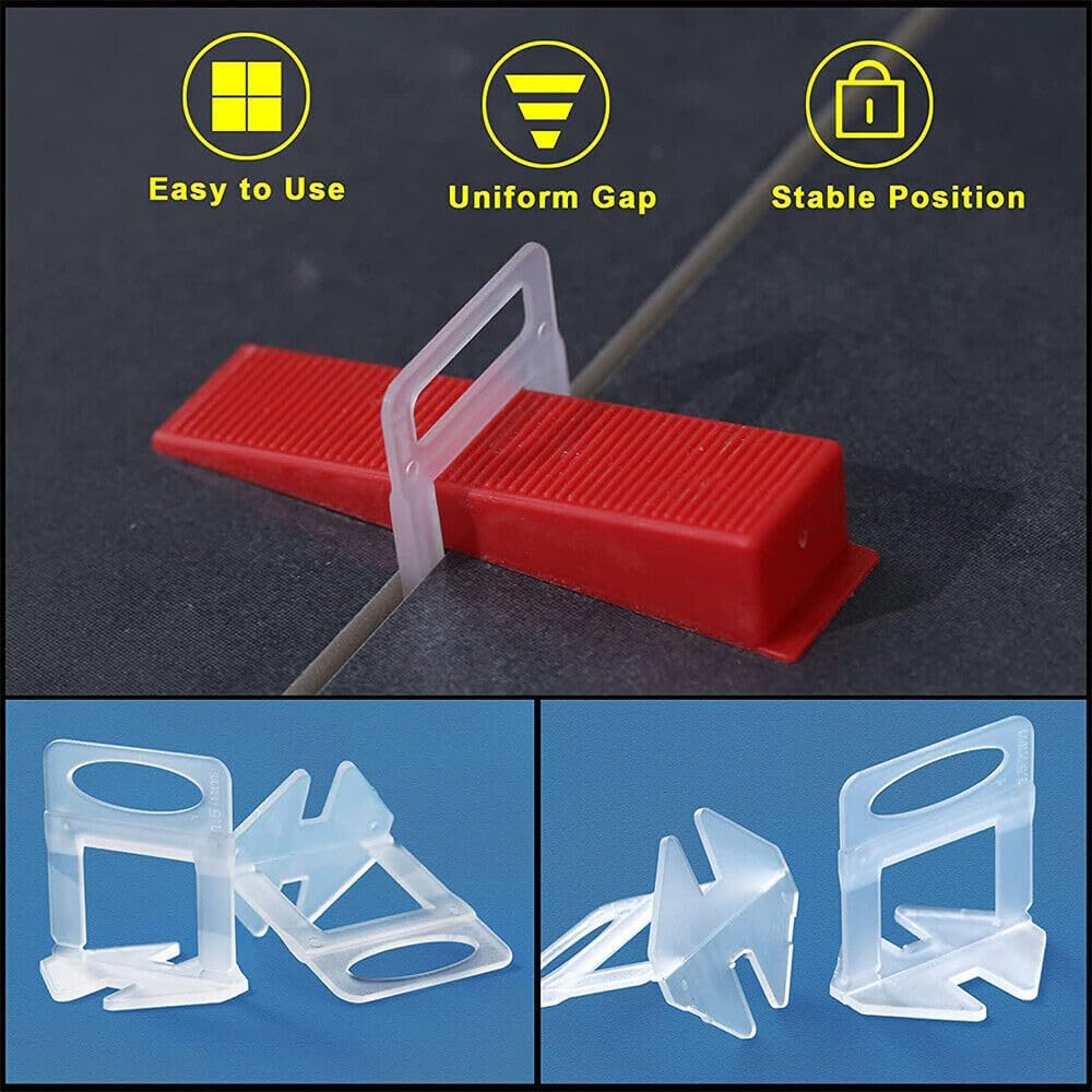 Leona Co Tile Leveling System Tile Leveling Spacer Clips/Reusable Wedges Tile Leveler Tool for Ceramic Tile and Stone Installation (500 X Clips (2Mm))