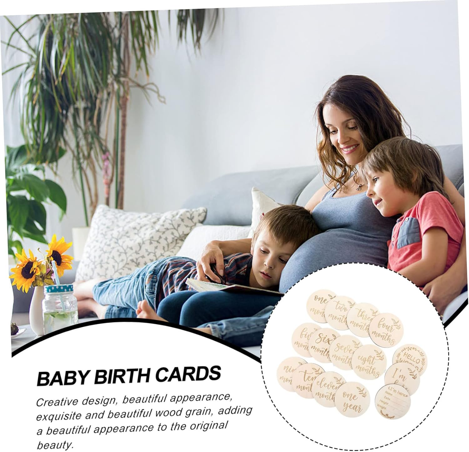 Birthday Milestone Cards Wooden Growth Cards Photo Props for Newborns Creative Birth Photo Month Milestone image number 3