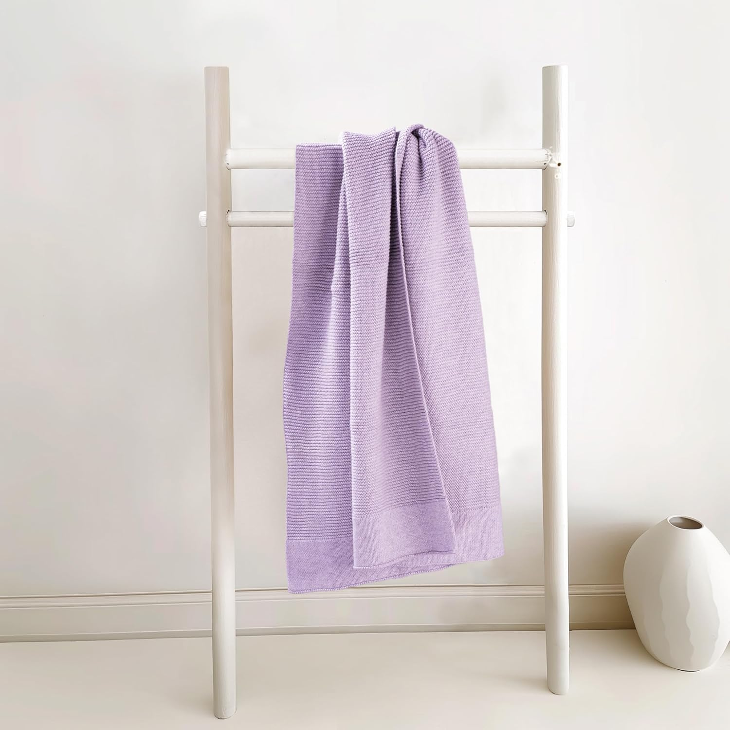 Cotton Baby Blanket Newborn and Infant &ndash; 100% Organic Cotton Classic Knit &ndash; Soft, Breathable, and Gentle &ndash; Perfect for Pram, Stroller, Crib, Nursery, and Baby Cot - 100Cm X 75Cm (Lilac) image number 2