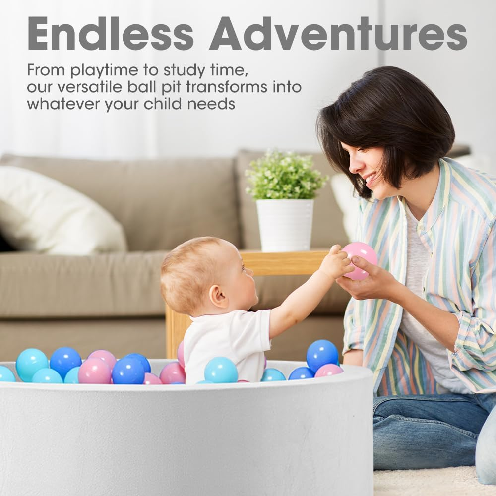 Playpals Foam Ball Pit for Kids and Toddlers, 90 X 30CM Soft round Ball Pool Playpen Fence with 200 Ocean Balls, Baby Ball Pit for Indoor and Outdoor Game - Grey image number 4