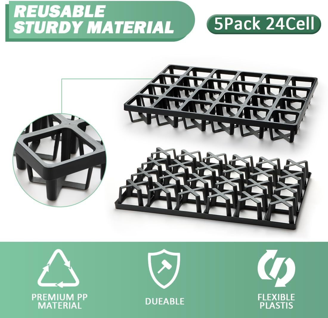 Grow-Green 5 Pack Flowerpot Moving Tray for Pots,24 Cell Plastic Containers for Moving POTS and Trays,Accompanying Square Nursery Pot Is Used for Indoor Gardening, Black (CT2407) image number 6