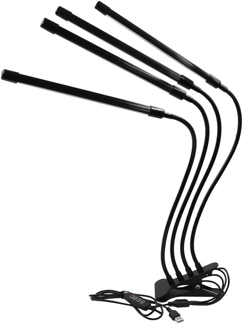 TOMVAES Clip on LED Grow Light for Indoor Plants, Full Spectrum 40W Leds Clip Plant Lights with Flexible Gooseneck, 3/9/12H Timer, 9 Level Brightness, 3 Spectral Modes,4 Tubes image number 2