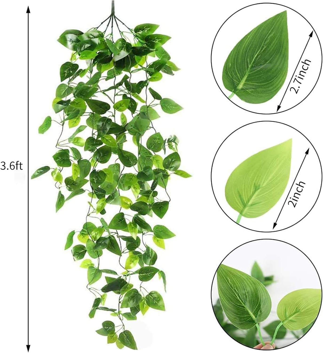 CEWOR 2Pcs Fake Hanging Plants 3.6Ft Fake Ivy Vine Artificial Ivy Leaves for Wedding Wall House Room Patio Indoor Outdoor Home Shelf Office Decor (No Baskets) image number 4
