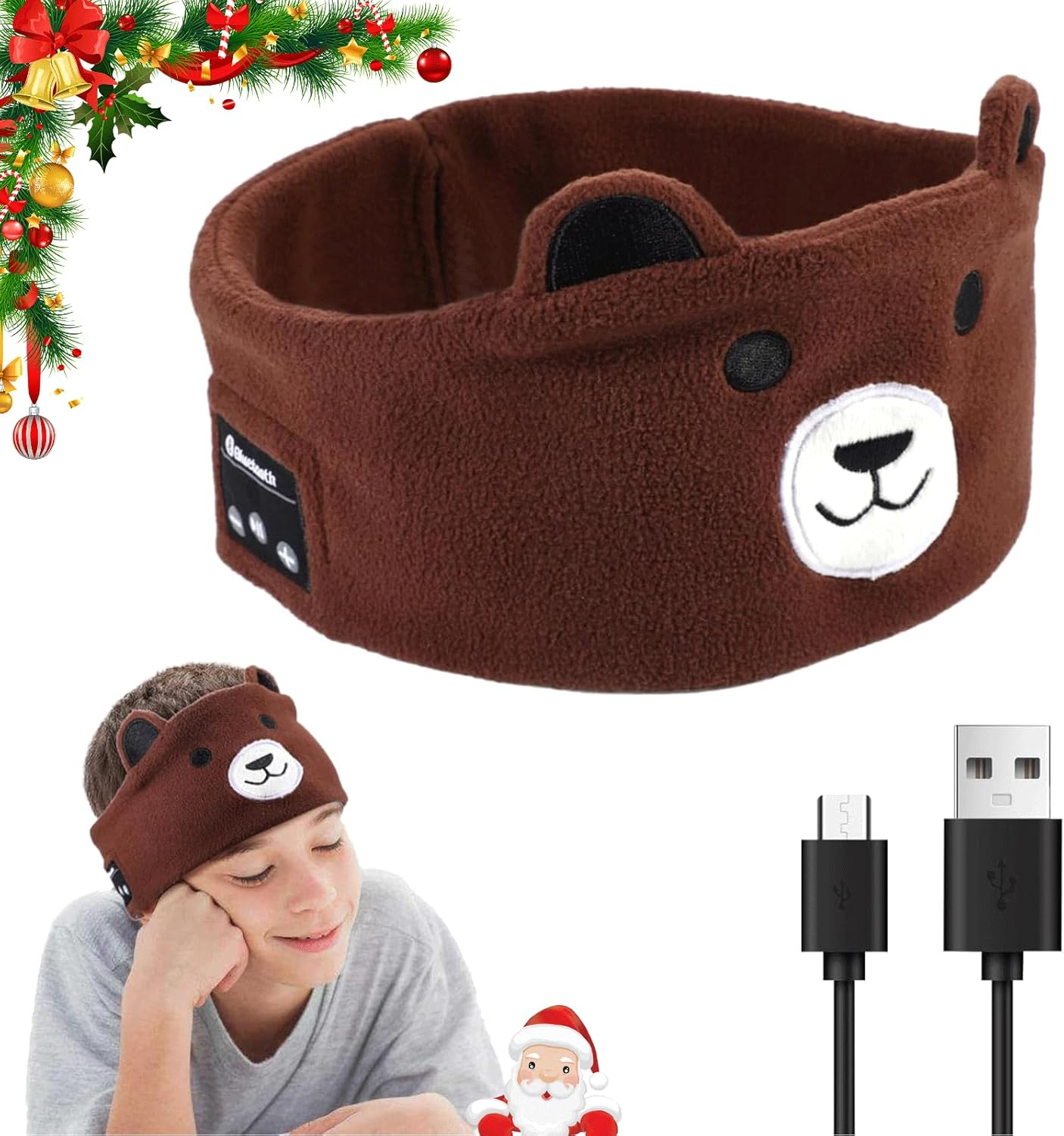 UOEPOWA Kids Headphone Headband, over the Ear Headband Headphones, Super Soft Toddler Headphones with Thin Speakers, Wireless Toddler Earphones Volume Limit to Protect Hearing (Bear) image number 5