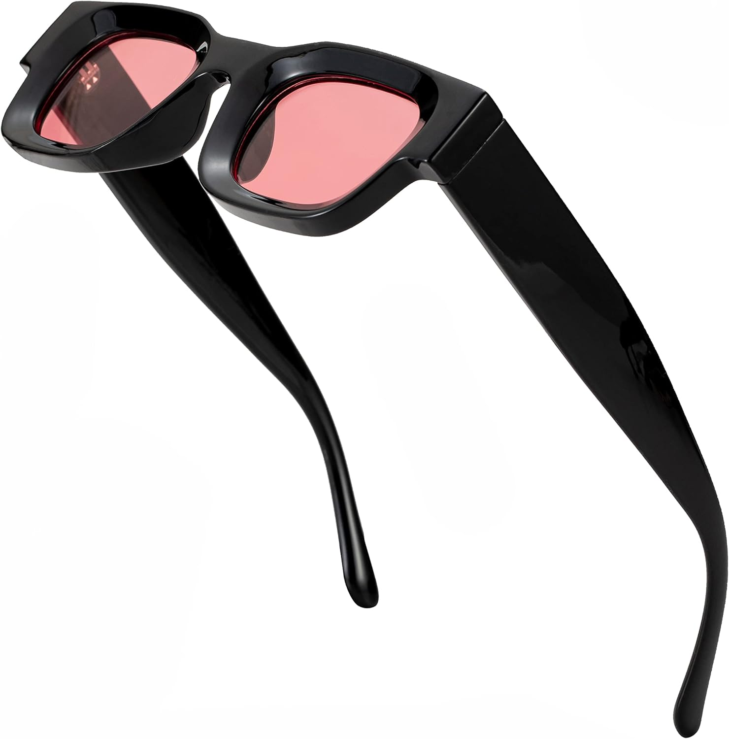 Teumire Retro Rectangle Polarized Sunglasses for Small Face Women Men Chunky Square Thick Frame Glasses UV400 Protection - A02 Black/Clear Yellow image number 6