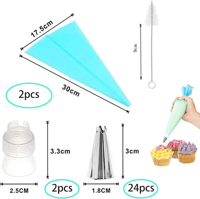 SHUNYUNG 30Pcs Stainless Steel Cake Decorating Set, Piping Bag and Tip Set with Piping Head Cleaning Brushes and Couplers image number 3