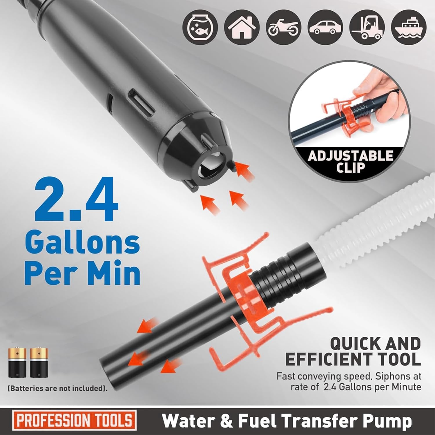 Qioon Fuel Transfer Battery-Operated Siphon Pump for Gas, Diesel, and Water, 2.4 GPM Flow, Portable Multi-Use Hand Fuel Transfer Pump for Easy Oil Extraction