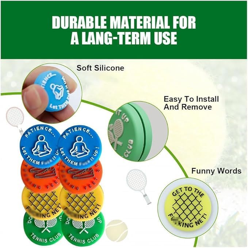 Tennis Racket Vibration Dampener, 8Pcs Funny Tennis Racket Damper Shock Absorber, Silicone Funny Word Racquet Dampener Keep You on Your Tennis image number 6