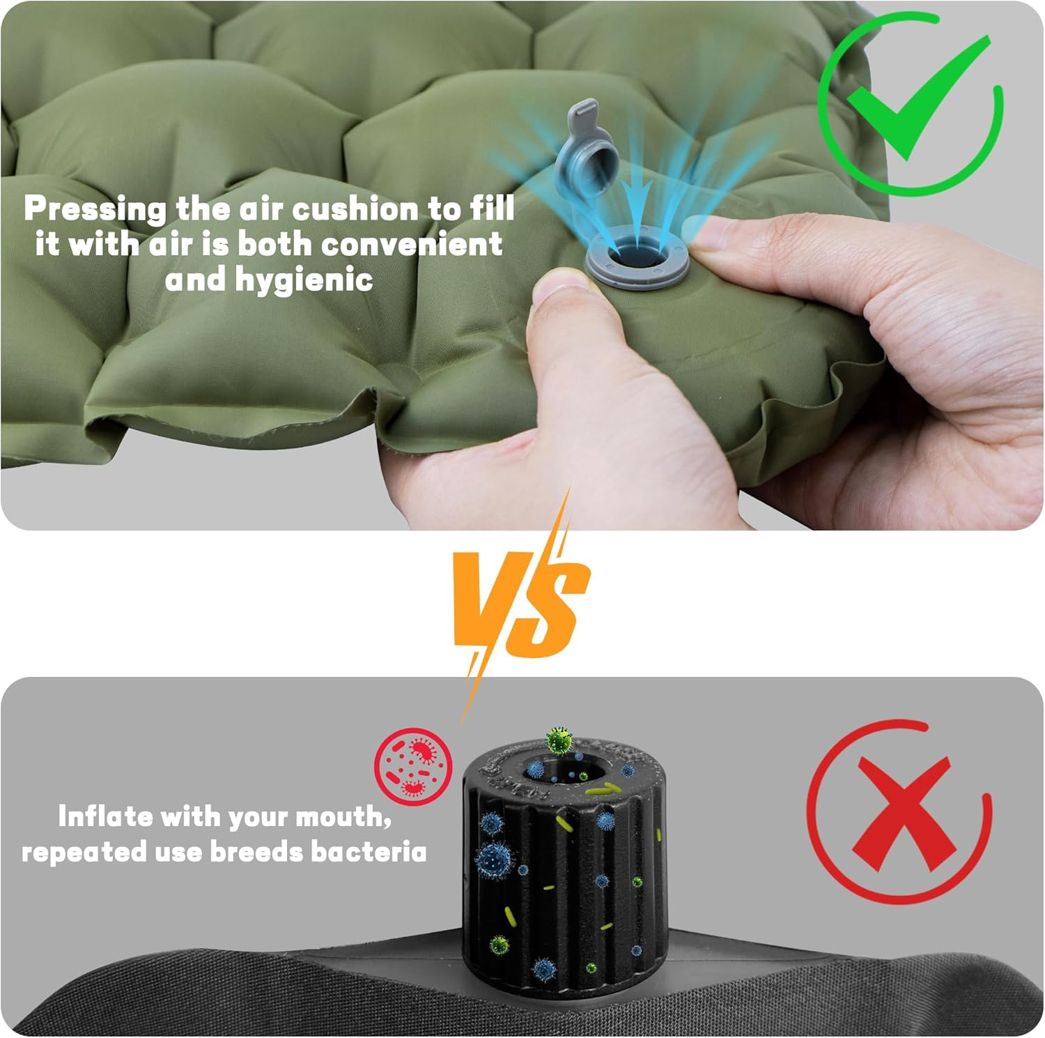 ONTYZZ Inflatable Cushion Lightweight Inflatable Seat Stadium Seat Travel Blow up Cushion for Hiking Office Airplane Stadium, Green image number 6