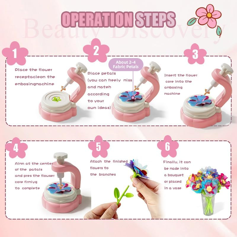 Fabric Flower Bouquets DIY Craft Kit for Girls Ages 3-8 Years Old, Educational Flower Making Toys for 5 6 7 Year Old Girls, Creative Arts and Crafts Activity Kit for Toddlers Preschool Kids image number 5