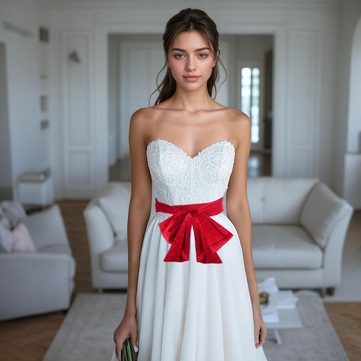 Women Velvet Sash Belt for Dress Tie Waist Dress Belt Wide Long Wedding Bridal Belt for Special Occasion image number 3