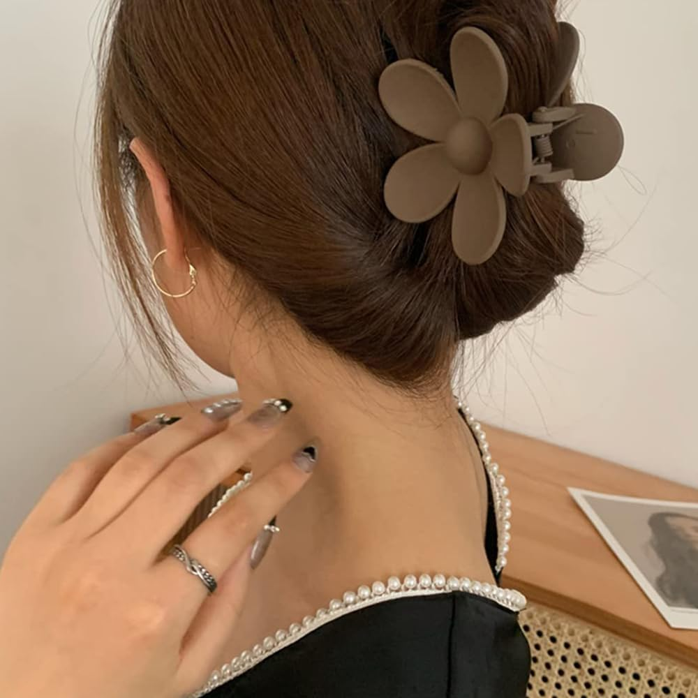 ZSPERKLA Pack of 6 Flower Hair Clips, Acrylic Hair Clips, Large Claw Hair Clips, Non-Slip Matte, Fashion Hair Styling Accessories for Women and Girls image number 6
