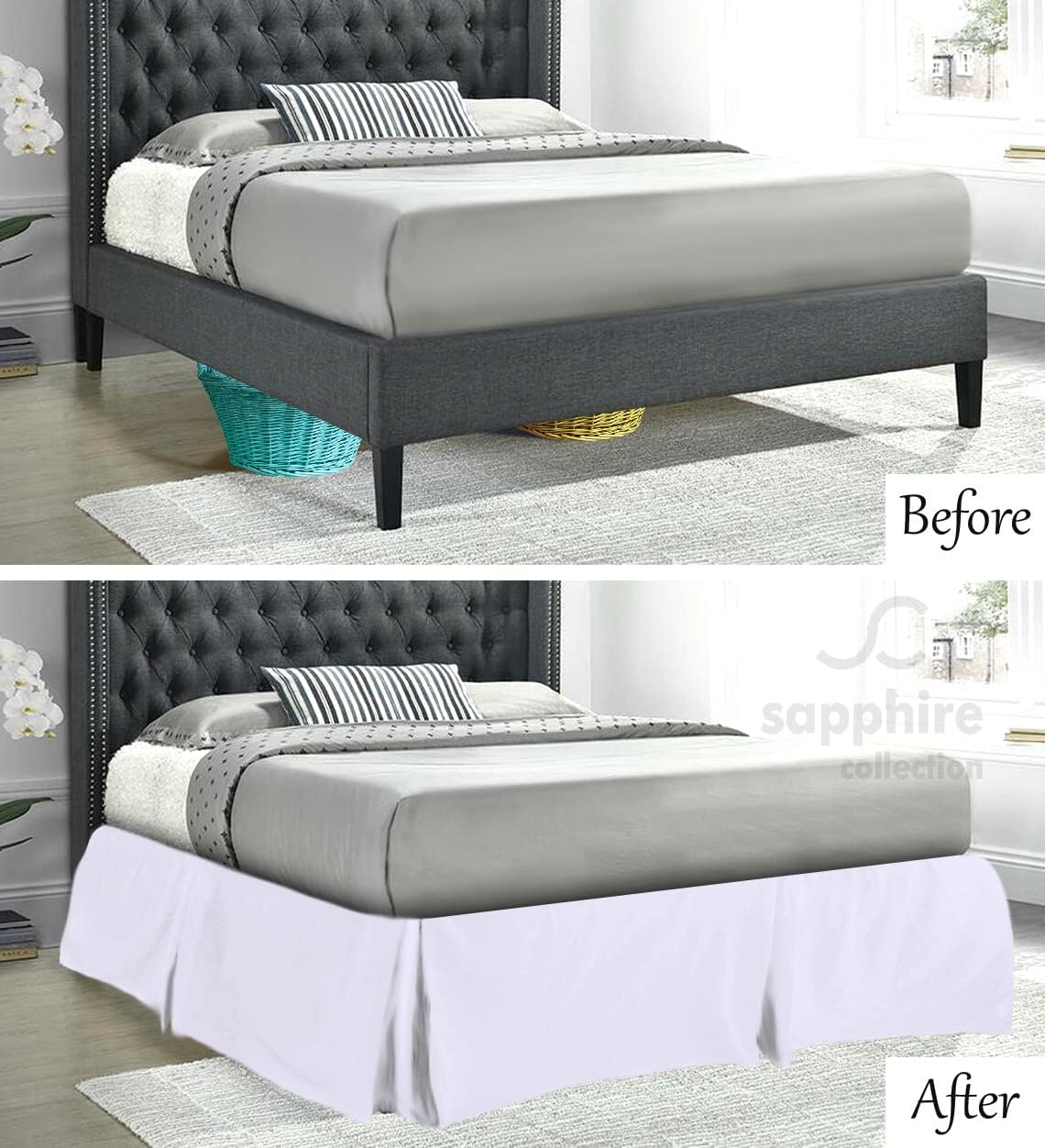 Sapphire Collection PLAIN DYED POLY COTTON PLEATED PLATFORM BASE VALANCE SHEETS (Super King, White) image number 1