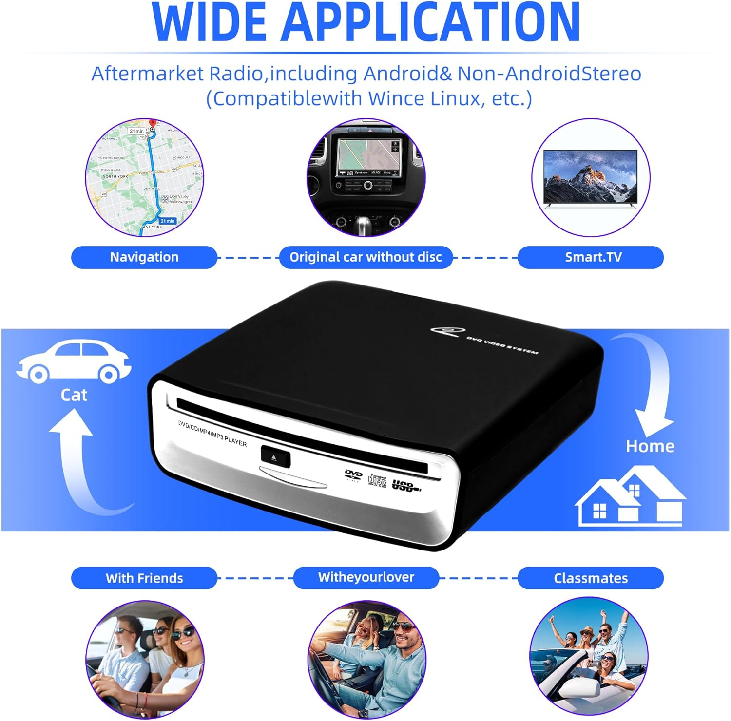 USB Portable External Universal CD Player for Car，Tv，Mac，Laptops，Desktops，Pc with Plug and Play USB Port AUX Port for Android 4.4 and above Navigation image number 4