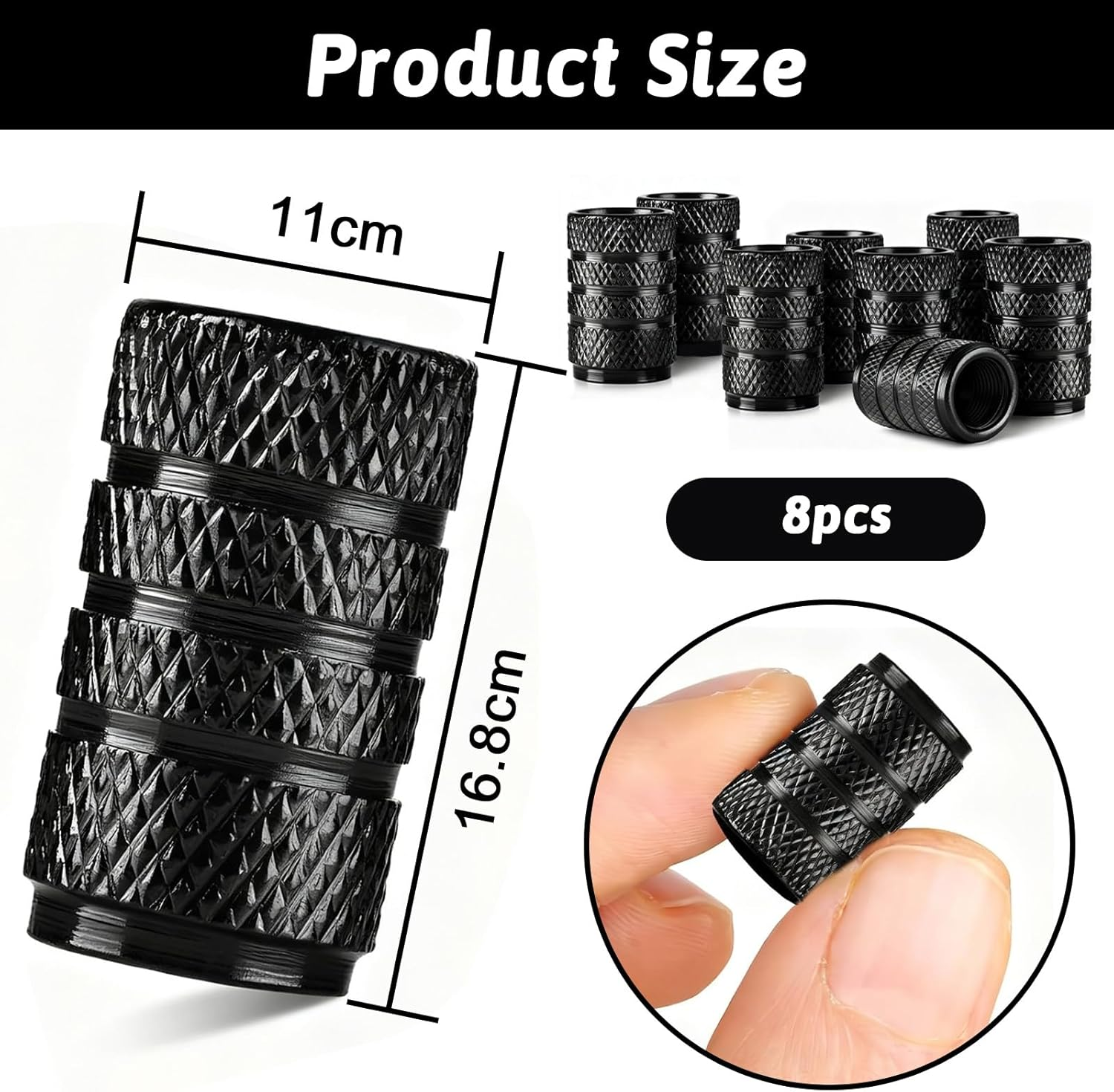 Tyre Valve Caps, 8 Pcs Anodized Aluminum Valve Stem Caps for Cars, Bikes, Trucks, SUVS, Motorcycles (Black) image number 5
