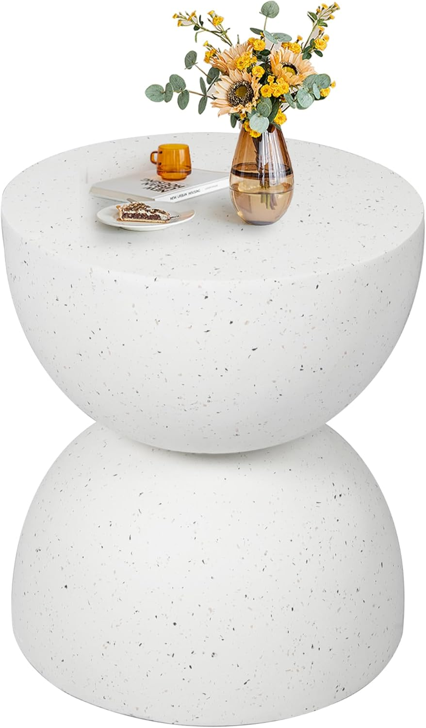 LEVEDE round Side Table, Small Hourglass End Table, Vintage Terrazzo Coffee Tables, Bedside Table for Living Room, Bedroom, Office, Cafe, No Assembly Required (40 X 46Cm, Beige) image number 3