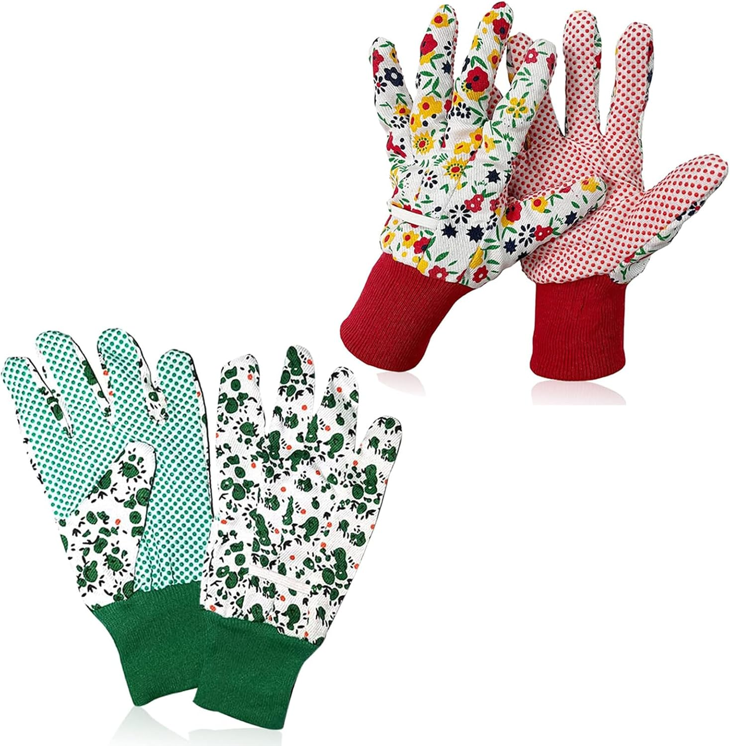 2Pairs Gardening Gloves, Heavy Duty Working Elasticated Non-Slip Cuffs Flora Gloves for Outdoor Yard Watering Weeding Planting Pruning Fishing Camping Adults Men Women Women (Red & Green) image number 3