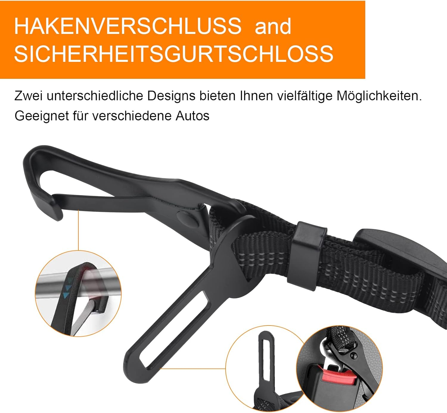 Dog Seat Belt, Pack of 2 Adjustable Seat Belt Dogs for Car, 3-In-1 Reflective Bungee Dog Belt for Car with Hook Seat Belt Dog Car for All Dog Breeds & Car Types (Black) image number 2