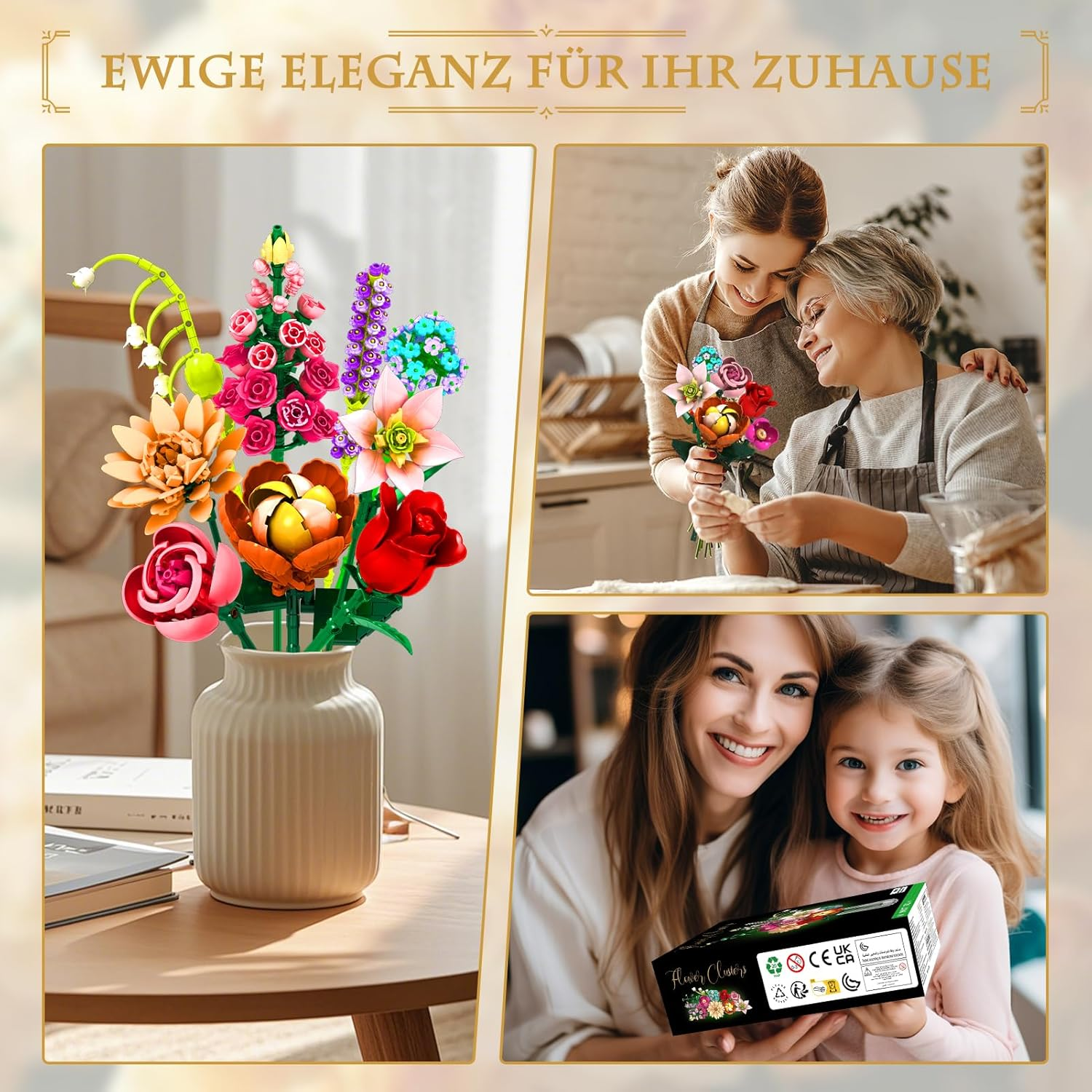 Flower Clusters Bouquet Kit, 762 Pieces Eternal Bouquet with Hibiscus, Rose, Lily, Lavender & More, DIY Decoration Set for Living Room, Christmas, Building Blocks for Adults & Children from 6 Years image number 2