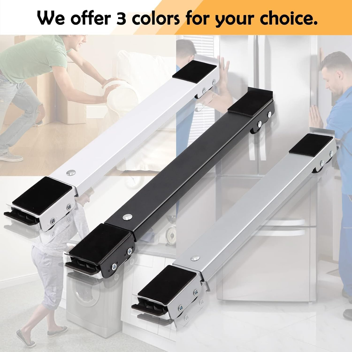 Extendable Furniture Appliances Rollers, Mover Tools with 24 Roller & Brake Equipment for Heavy Washing Dryer Machine Refrigerator for Mobile Wheels Strong Base Stand Hold up to 660 Lb (Black)