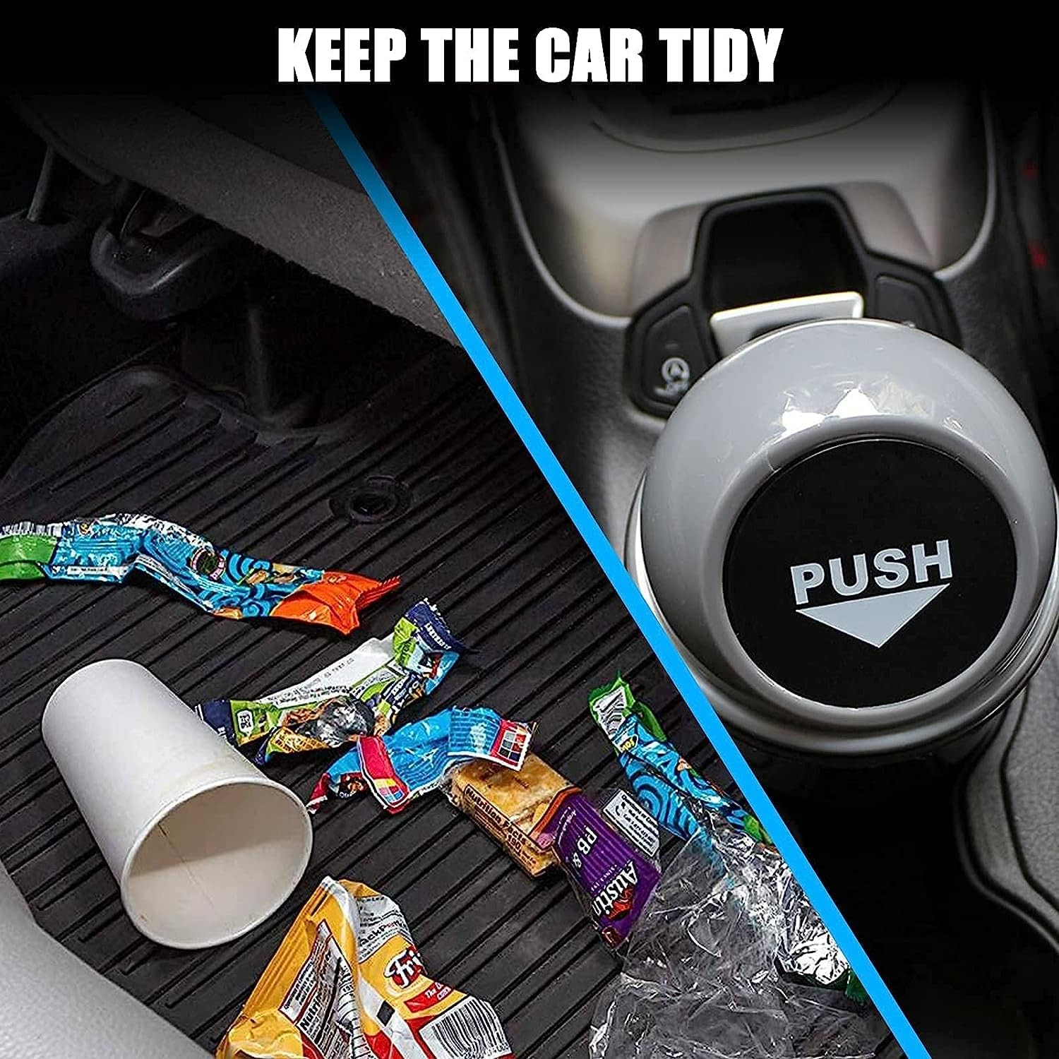 2PACK Mini Car Trash Can Cute Cup Holder Automotive Garbage Cans Cupholder Trashcan Portable Vehicle Bin Dustbin with Lid Leakproof Cool for Office Desktop Home Kitchen (Gray) - 2Pcs Blue image number 6