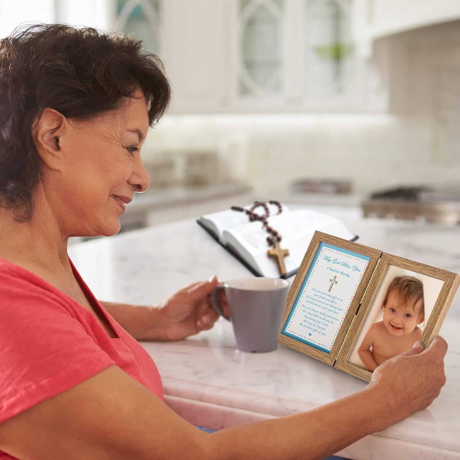 Yakucho Baptism Gifts for Boys - Baby Boy Baptism Picture Frame, Double Frame with Glass, 5.3" X 7.3" image number 3