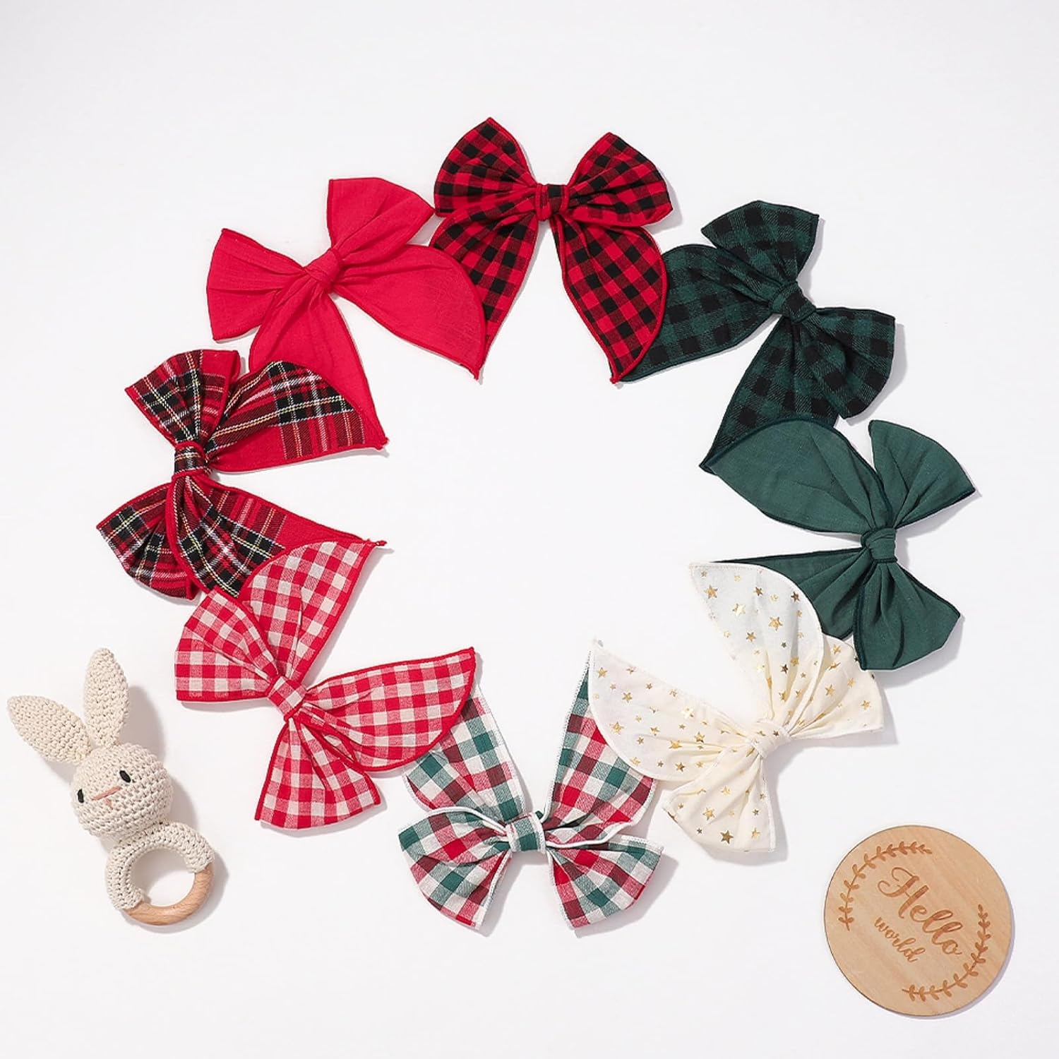Itadaku 8 Pcs Christmas Hair Bows for Girls, Large Cotton Linen Gingham Swallowtail Hair Clips, Retro College Style Accessories for Women and Girls image number 6
