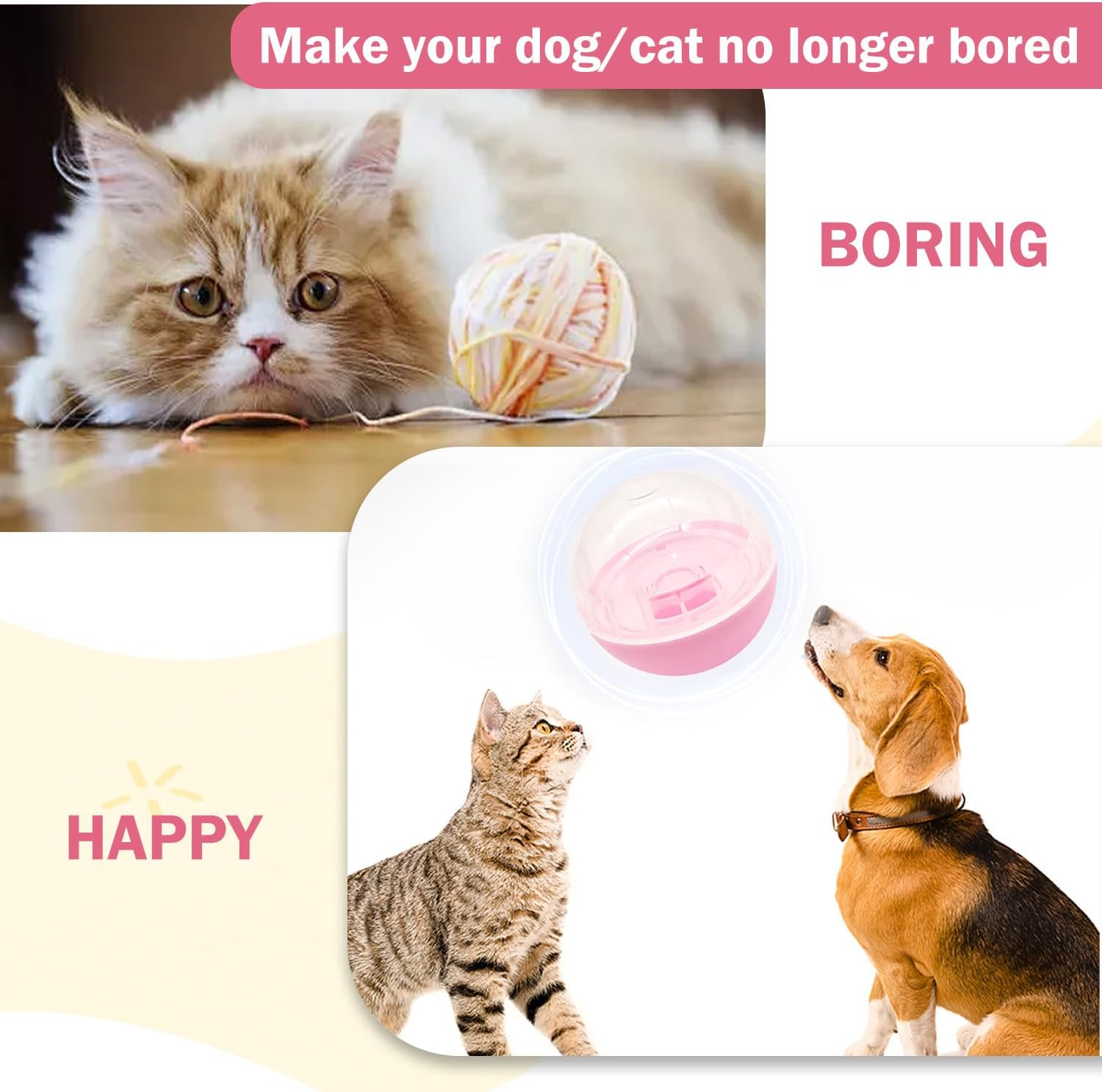 TORMEN Dog Treat Ball Toy, Pet Zone IQ Dispensing Interactive Food Dispenser Puzzle for Pets, Adjustable Difficulty, Durable Leak-Resistant Ball, Treat-Dispensing Toy for Exercise & Fun (Pink)