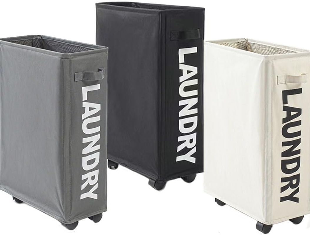 Laundry Basket with Wheels, Slim Laundry Baskets with Wheels, Rolling Laundry Baskets, Oxford Cloth Laundry Hamper, Collapsible Laundry Cloth Hamper Sorter Basket Bin (3Pcs)