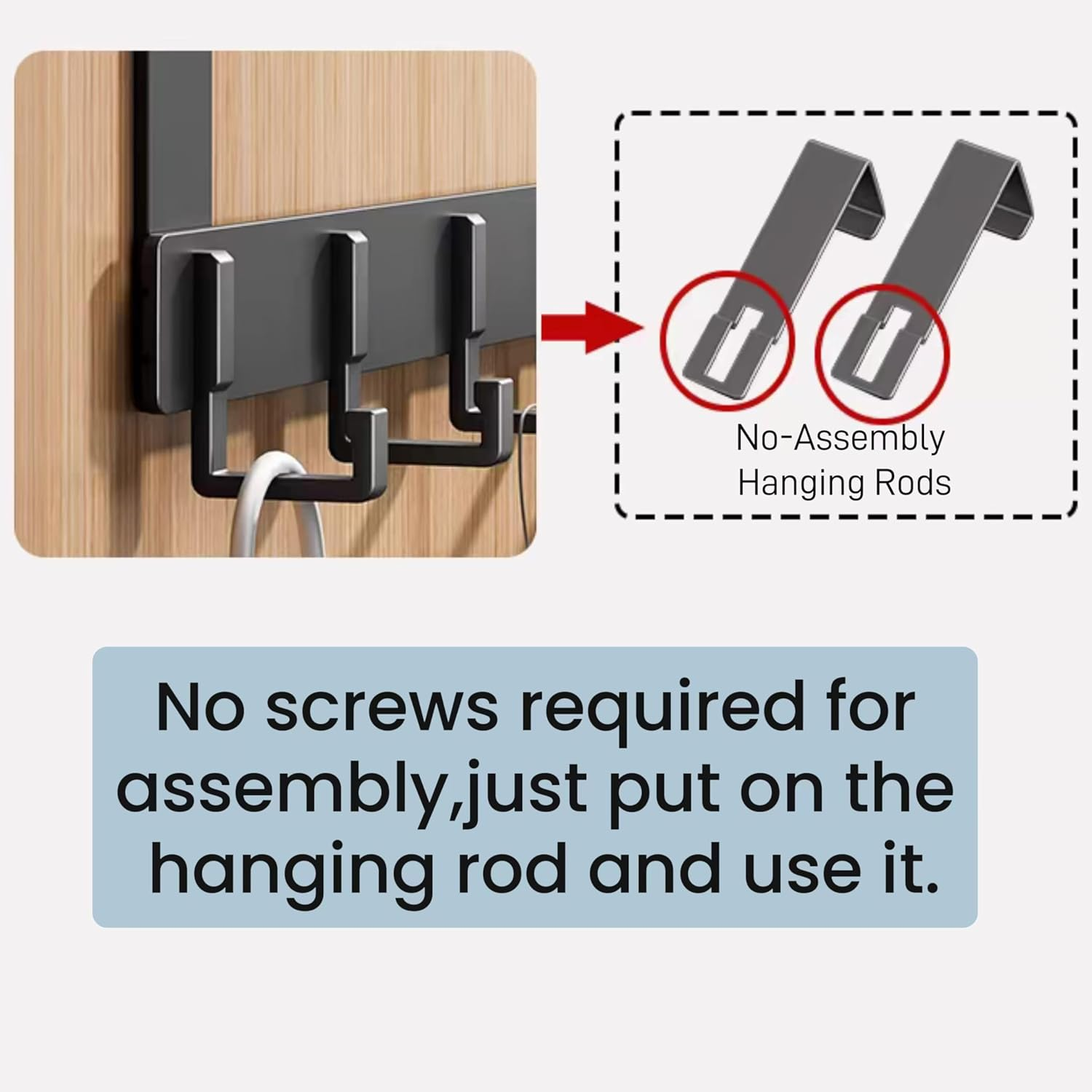 Over the Door Hook Hanger,Door Hanger with 6 Hooks, Door Towel Rack for Hanging Coats, Bags and Hats on the Back of Bedroom and Bathroom Doors - Dark Grey