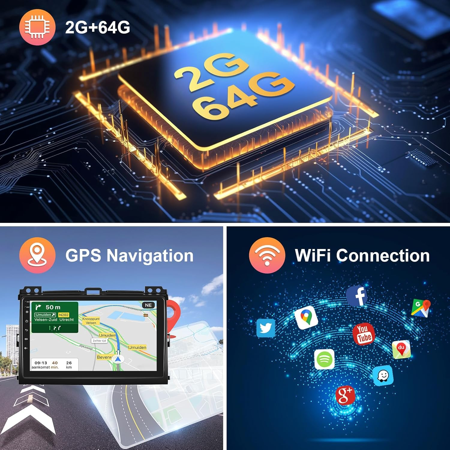 [2G+64G] Car Radio for Toyota Prado 120/ Lexus Gx470 2004-2009 Android Car Stereo Carplay Wireless Android Auto, Hodozzy 9 Inch Touch Screen with Gps/Wifi/Bluetooth, FM RDS, Mirror Link,Backup Camera image number 2