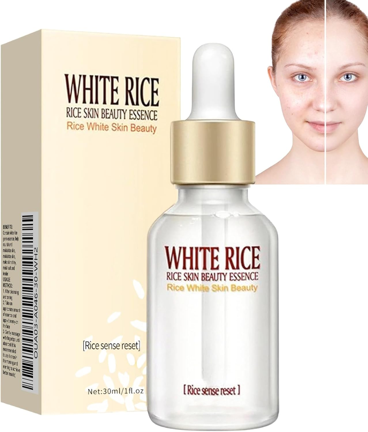 Anti-Wrinkle Rice Whitening Face Serum &mdash; Hydrating & Nourishing Rice Essence with Niacinamide & Hyaluronic Acid, Firming Moisturising Solution for Dark Spot Correction & Even Skin Tone (1 PCS)