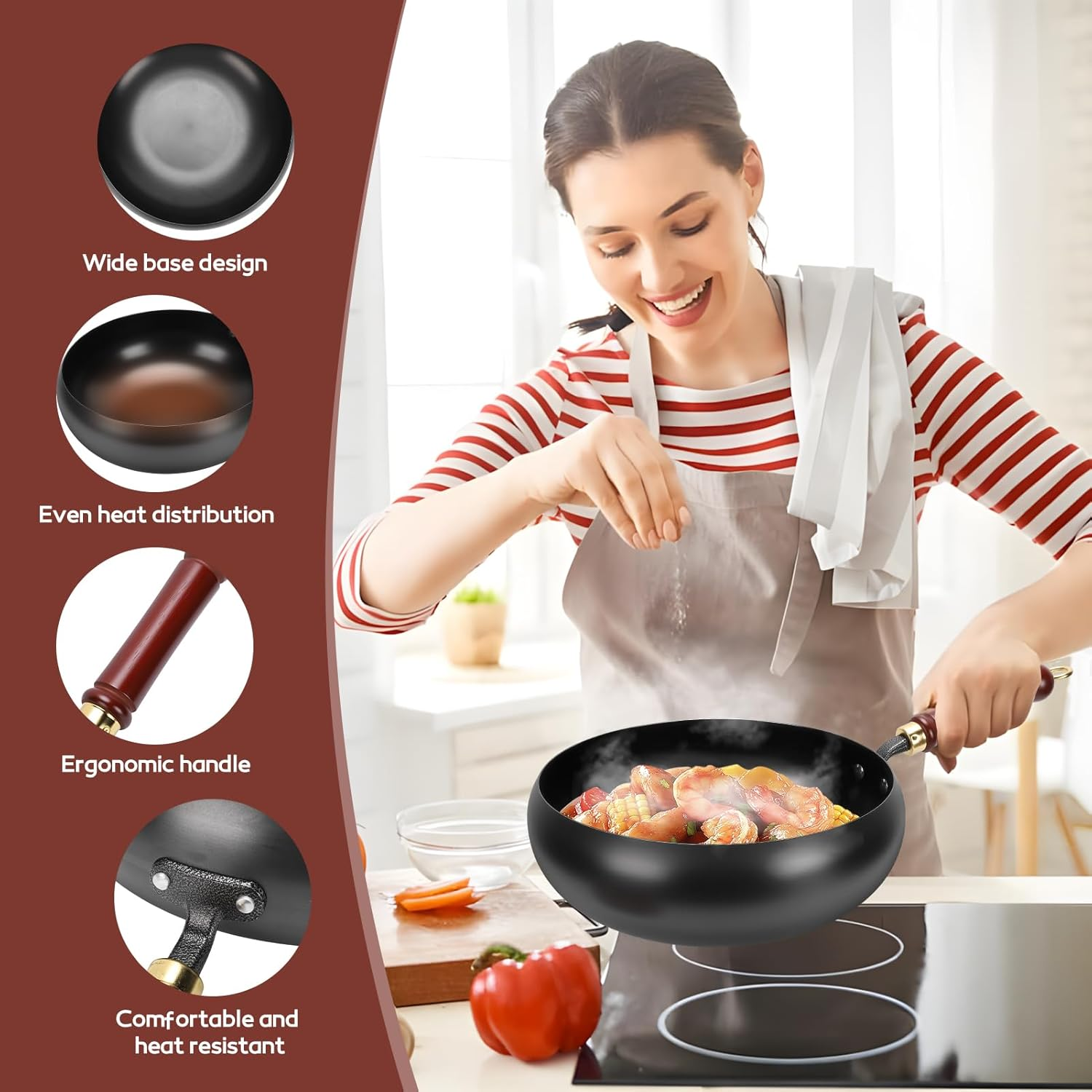 Suntuup Japanese Iron Pan, 28Cm Cast Iron Wok, with Spatula, 2 Covers to Choose From, for Pots on Electric Stoves/Induction Cookers/Gas Stoves (Glass Lid) image number 6