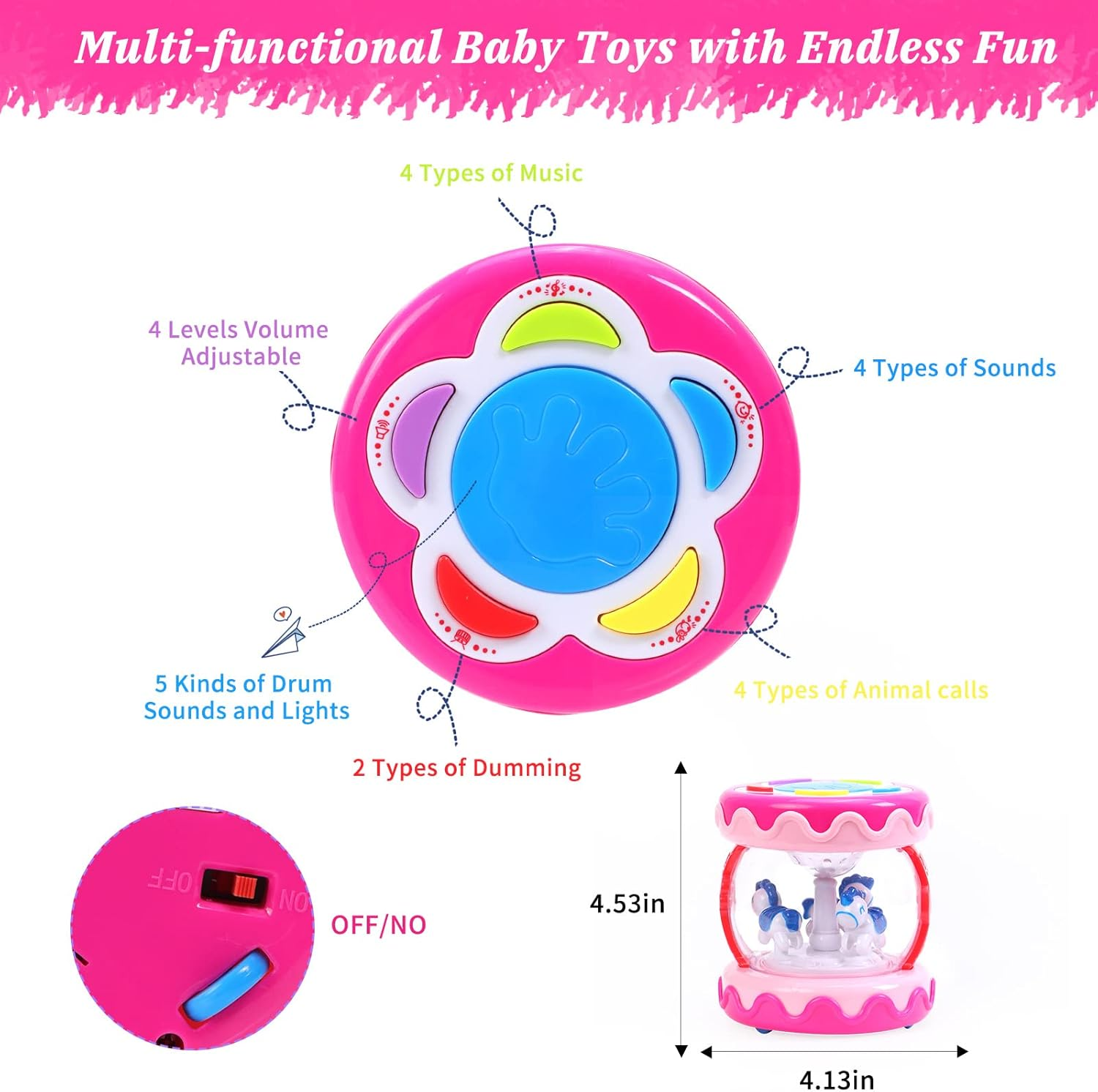 Fimeetoy Baby Toys for 18 Months+ Unicorn Carousel Rotating Projector Light up Toy with Music, Early Learning Musical Toy for Girls Boys (Pink) image number 3