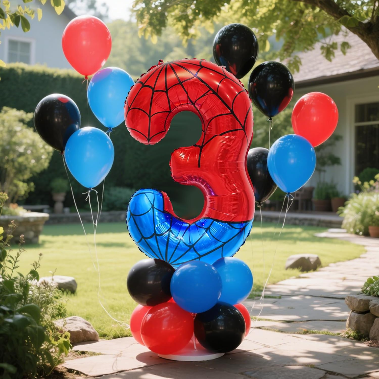 Spider Web Number 3 Balloon Birthday Decoration, Superhero Themed 40In Giant Mylar Number Party Supplies - Assorted Bright Colors image number 2