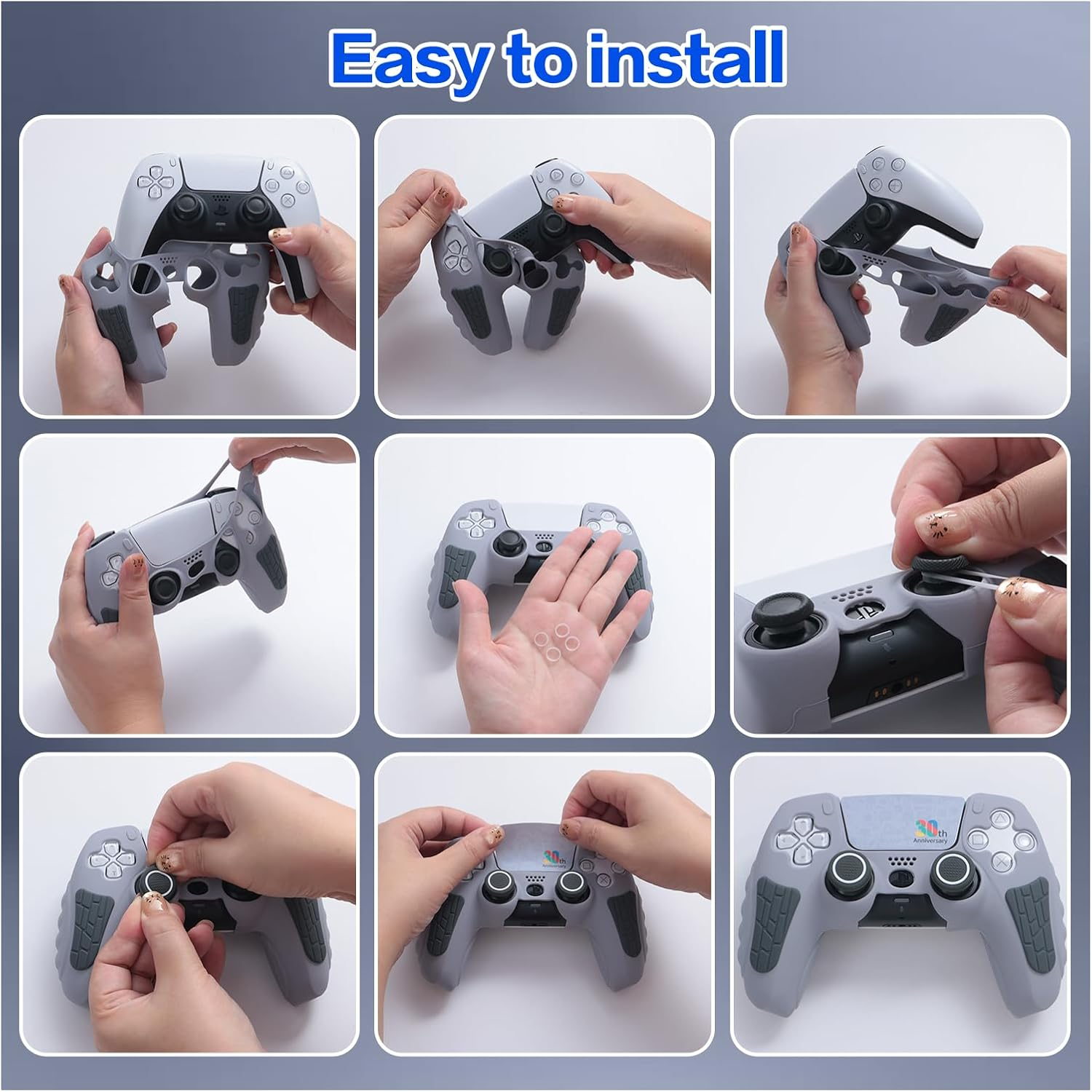ECHZOVE PS5 Controller Cover Case &ndash; 30Th Anniversary Limited Edition Protective Silicone Skin for Playstation 5 Controller, Anti-Slip, Sweat-Resistant, Shockproof Grip Case (Light Grey) image number 3