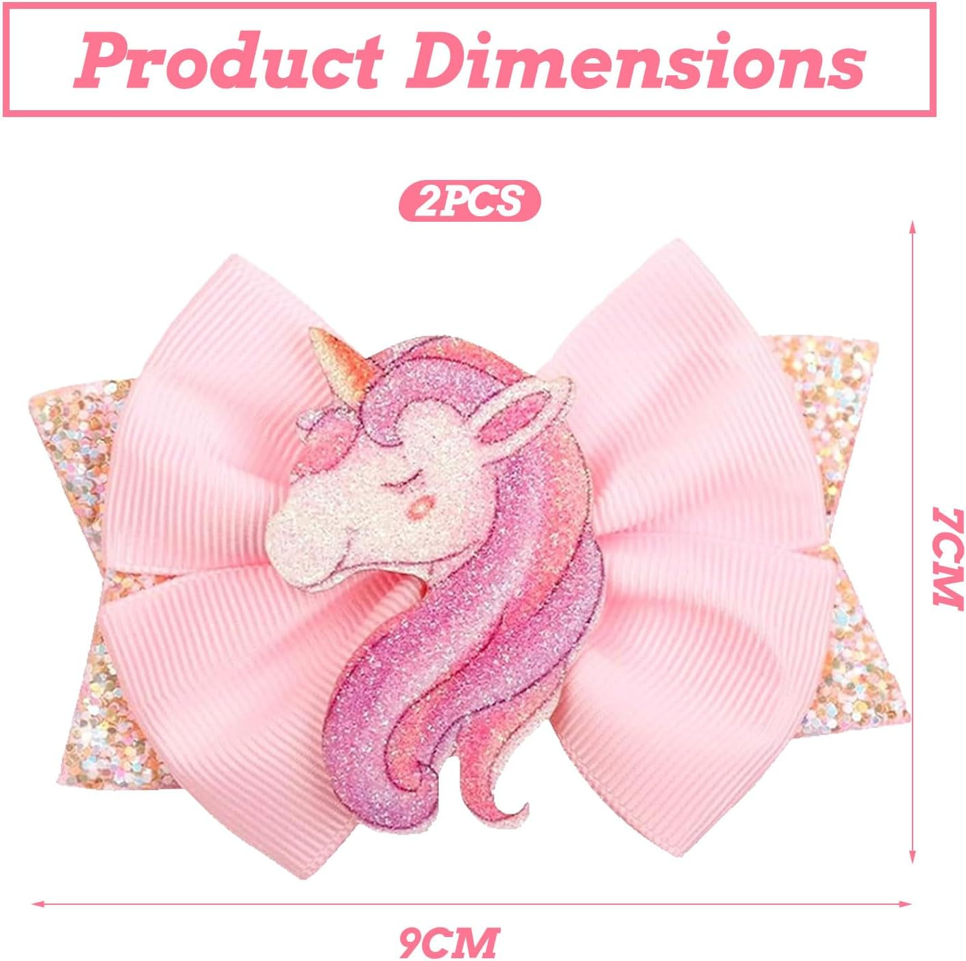 Celblisora Glitter Unicorn Hair Bows for Girls - 2 Pieces Glitter Pink Unicorn Bows, Cute Alligator Hair Clips, Hair Accessories for Toddlers, Birthday Gift image number 1