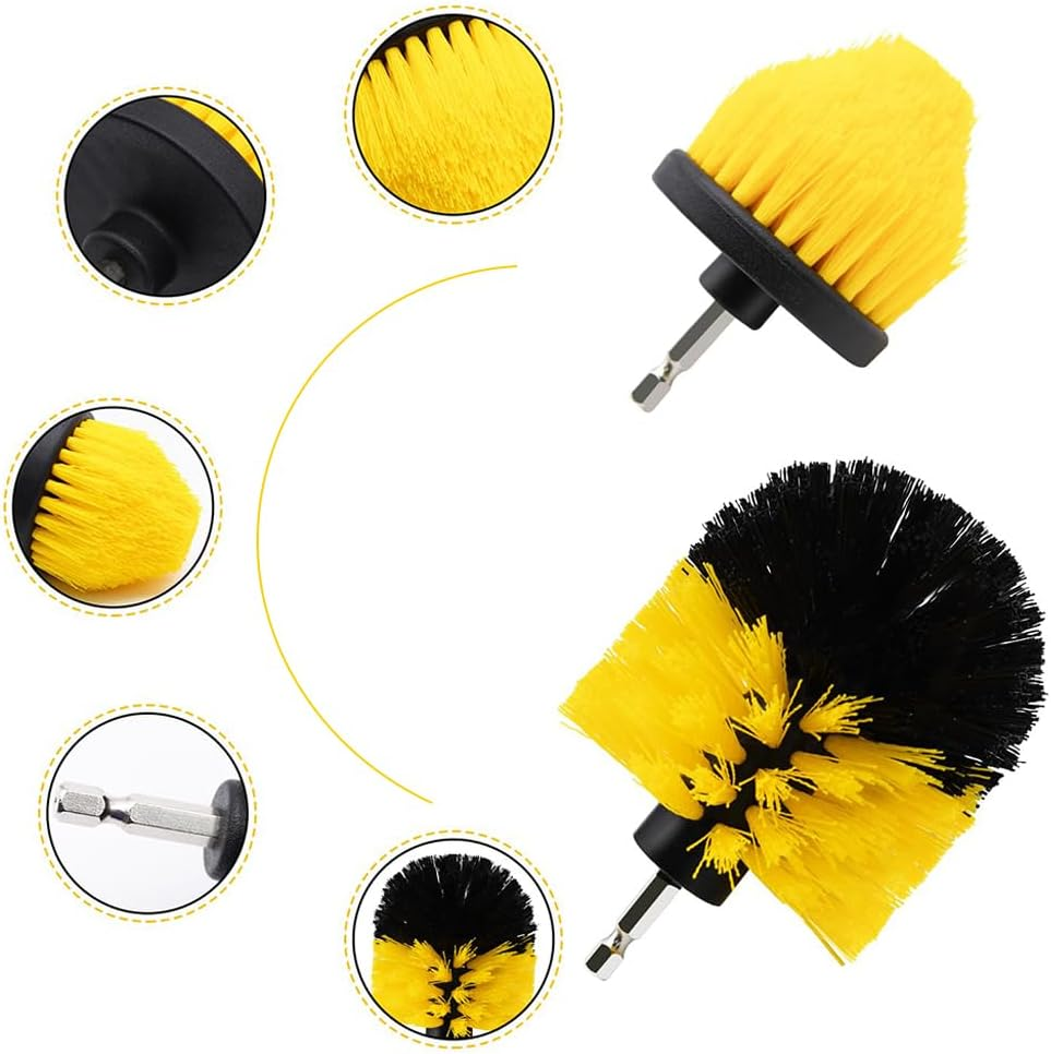 7 Pcs Drill Brush Attachment Set, Portable Drill Scrub Brush, Power Cleaning Scrub Brush Kit, Cleaning Kit Suitable for Car Bathroom Wooden Floor Laundry Room Cleaning (Yellow) image number 5