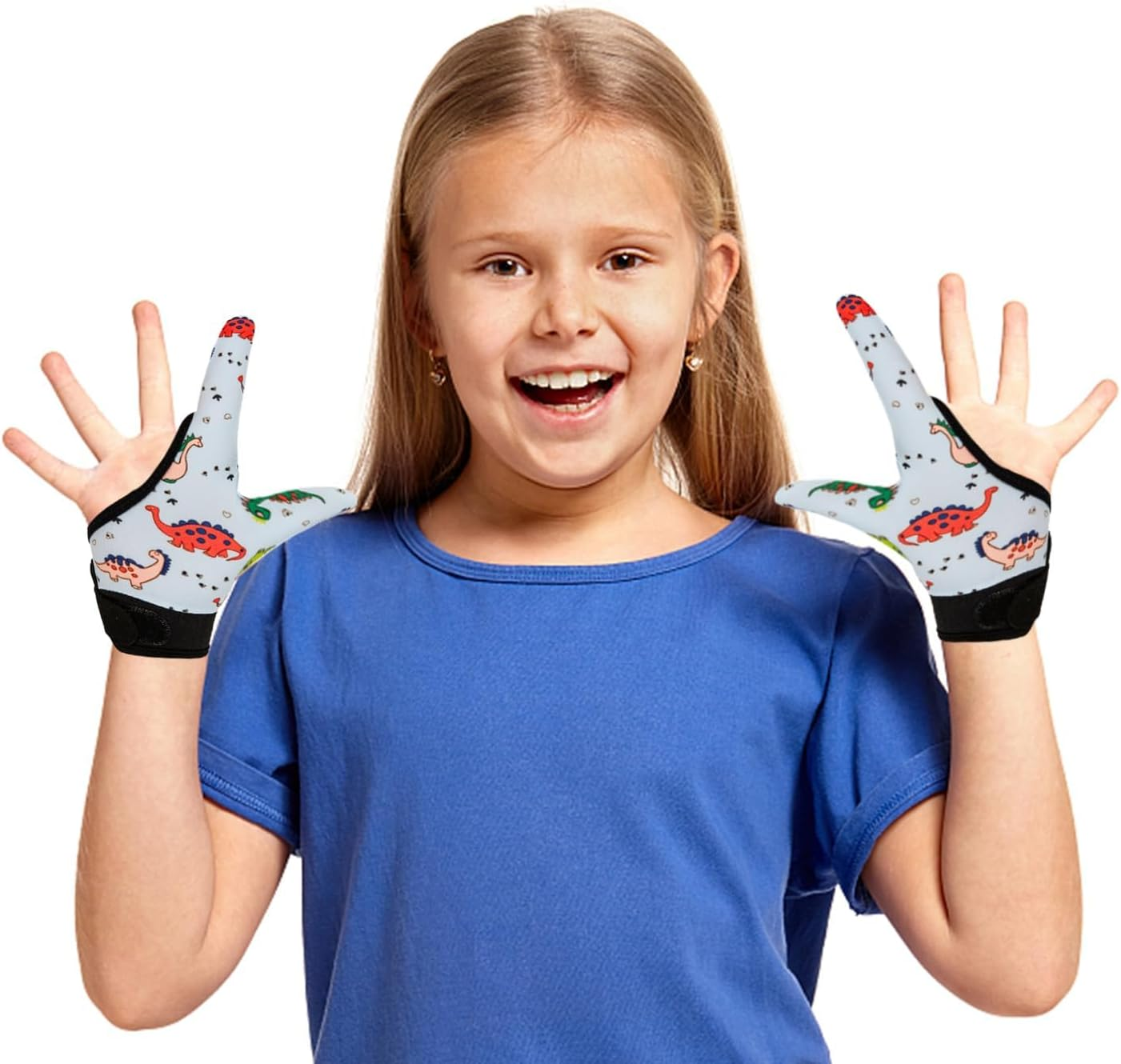 4 Pcs Thumb Sucking Guard Gloves for Kids Ages 5-10, Breathable Sensory Gloves to Stop Thumb Sucking & Nail Biting, Soft Cotton anti Suck Guard with Chewy Compression (Dinosaur 02) image number 2