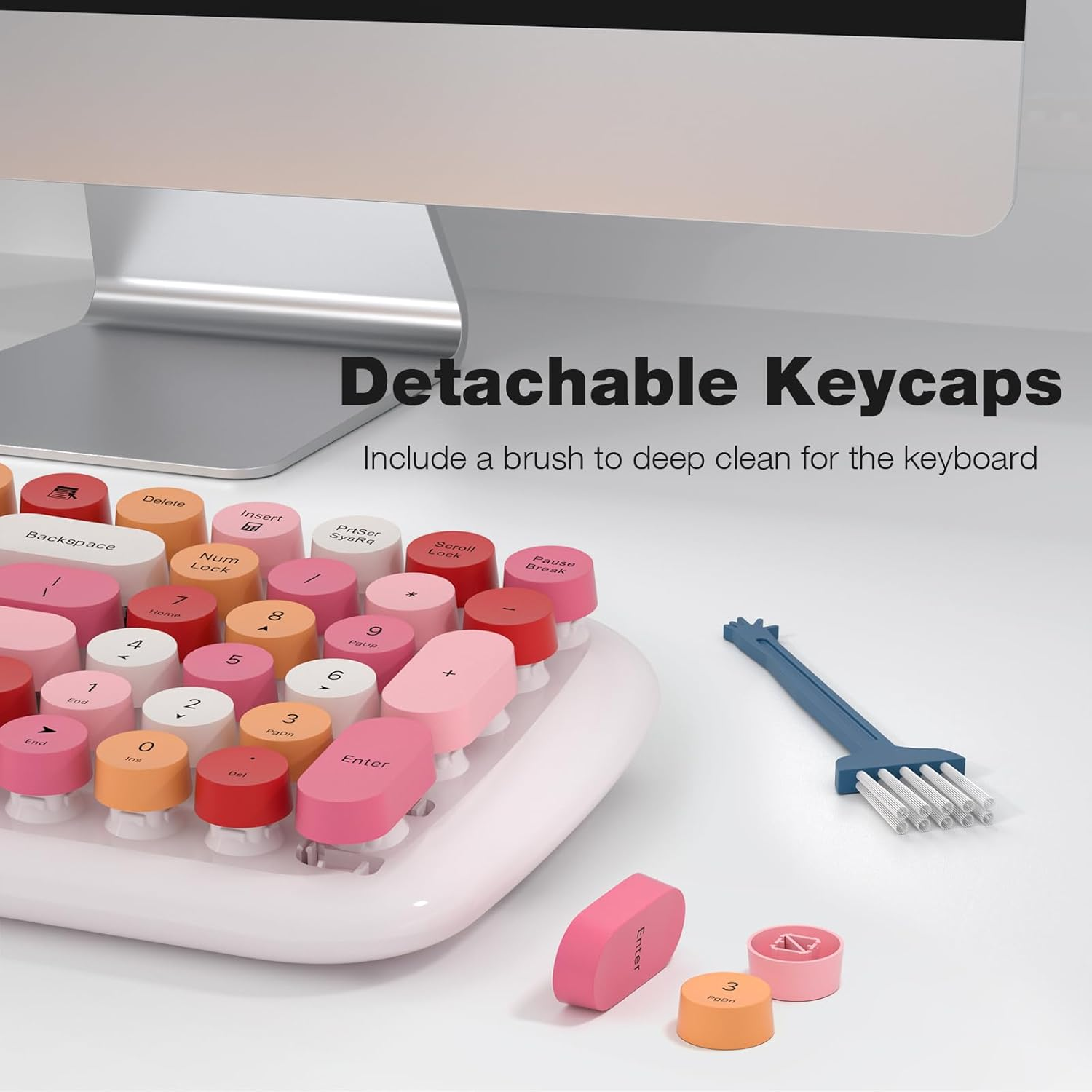 MOFII Wireless Keyboard and Mouse Combo, Full-Size Retro Typewriter-Style Wireless Keyboard with Optical Mouse for Computer/Laptop/Windows/Mac (White Colorful) - Milk Tea Colorful-B image number 6