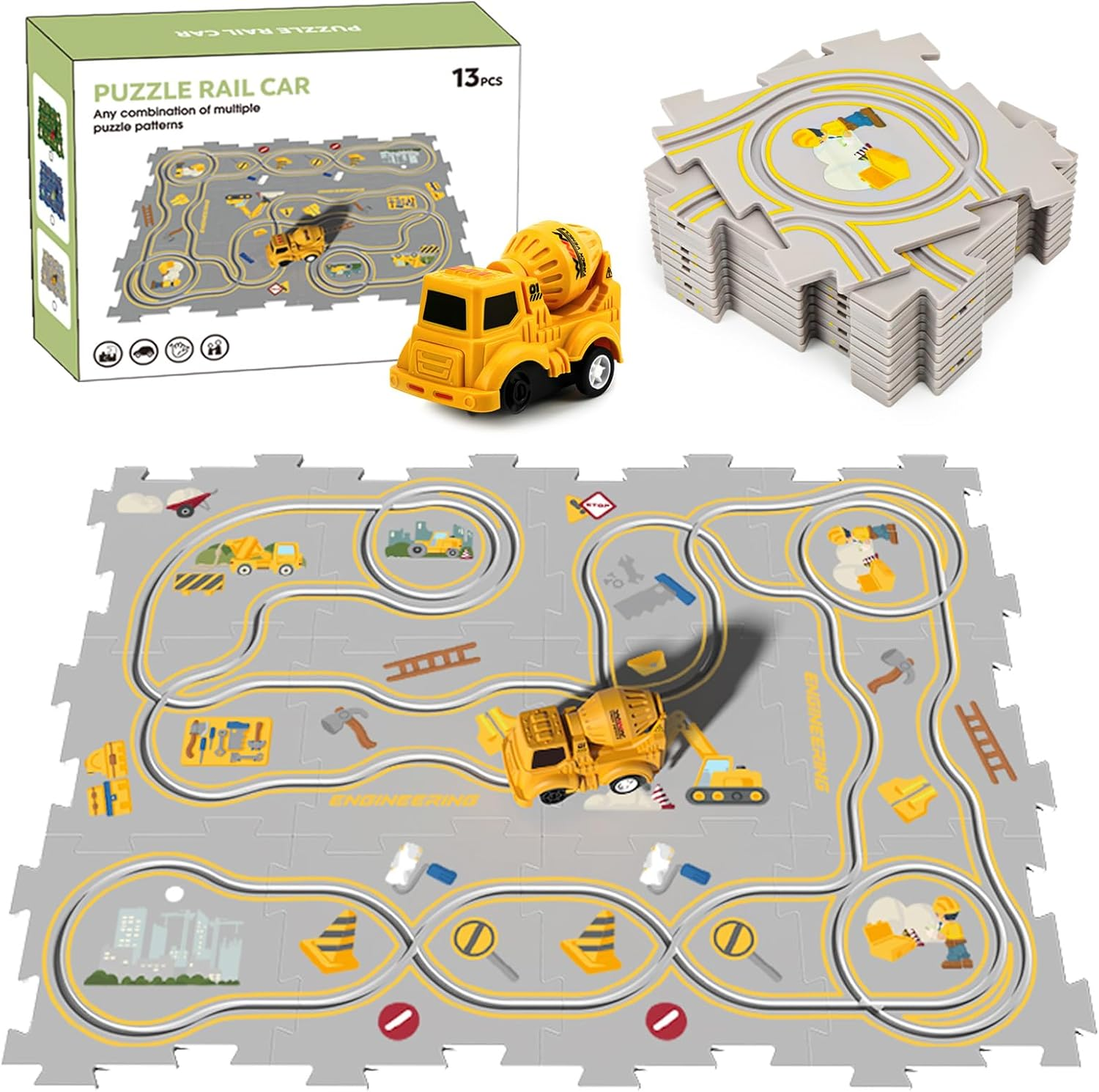 Construction Car Puzzle Track Race Playset for Kids, Puzzle Mat Rail Train Vehicle STEM Montessori Toys, DIY Road Builder Board Game Educational Gift Toys for 3 4 5 6 7 Year Old Boys image number 4