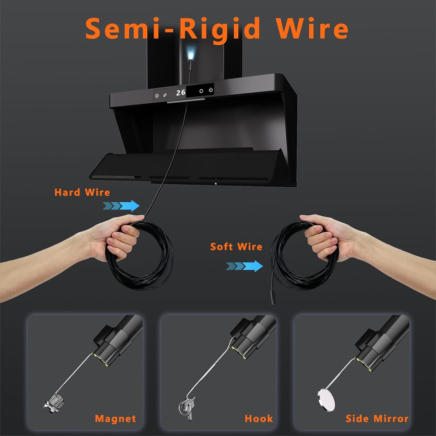 Endoscope Camera with Light, 1920P HD Endoscope with 8 Adjustable LED Lights, 16.4Ft Semi-Rigid Cable, 8Mm Probe IP67 Waterproof Inspection Camera for Android & Ios Devices