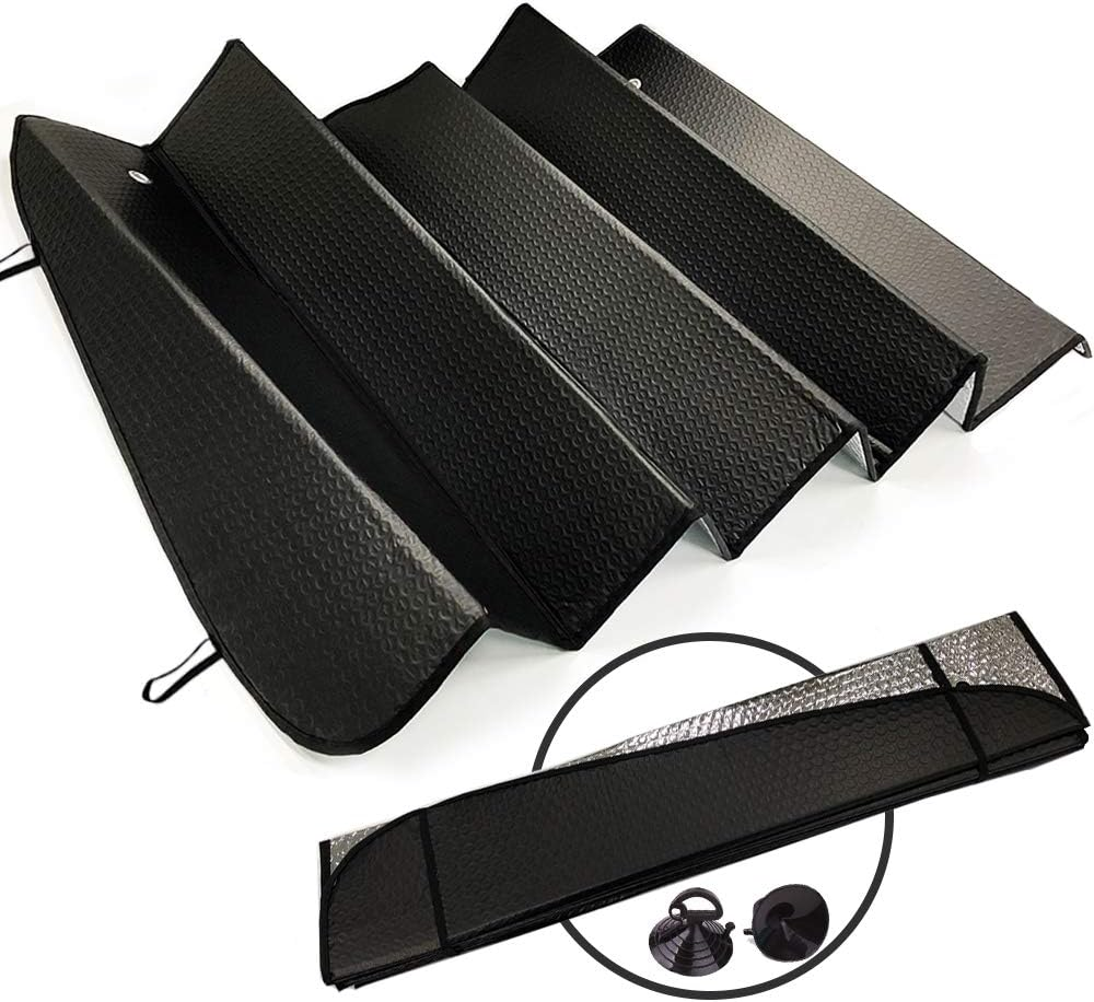 Big Hippo Front Car Sun Shade Windshield, Jumbo/Standard Sunshade Keeps Vehicle Cool UV Ray Sun Visor Protector Sunshades - Easy to Use Folding Sun Shade - Silver/Black Sides(Size: 55.16 X 27.5Inch) image number 1