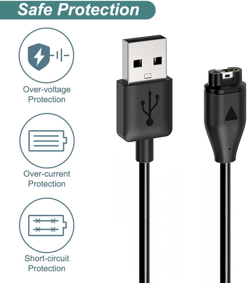 Kissmart Charger for Garmin Instinct & Instinct 2 2S 2X 3, Replacement Charging Cable Cord plus a Black Silicone Charger Port anti Dust Plug (2 Pack) image number 2