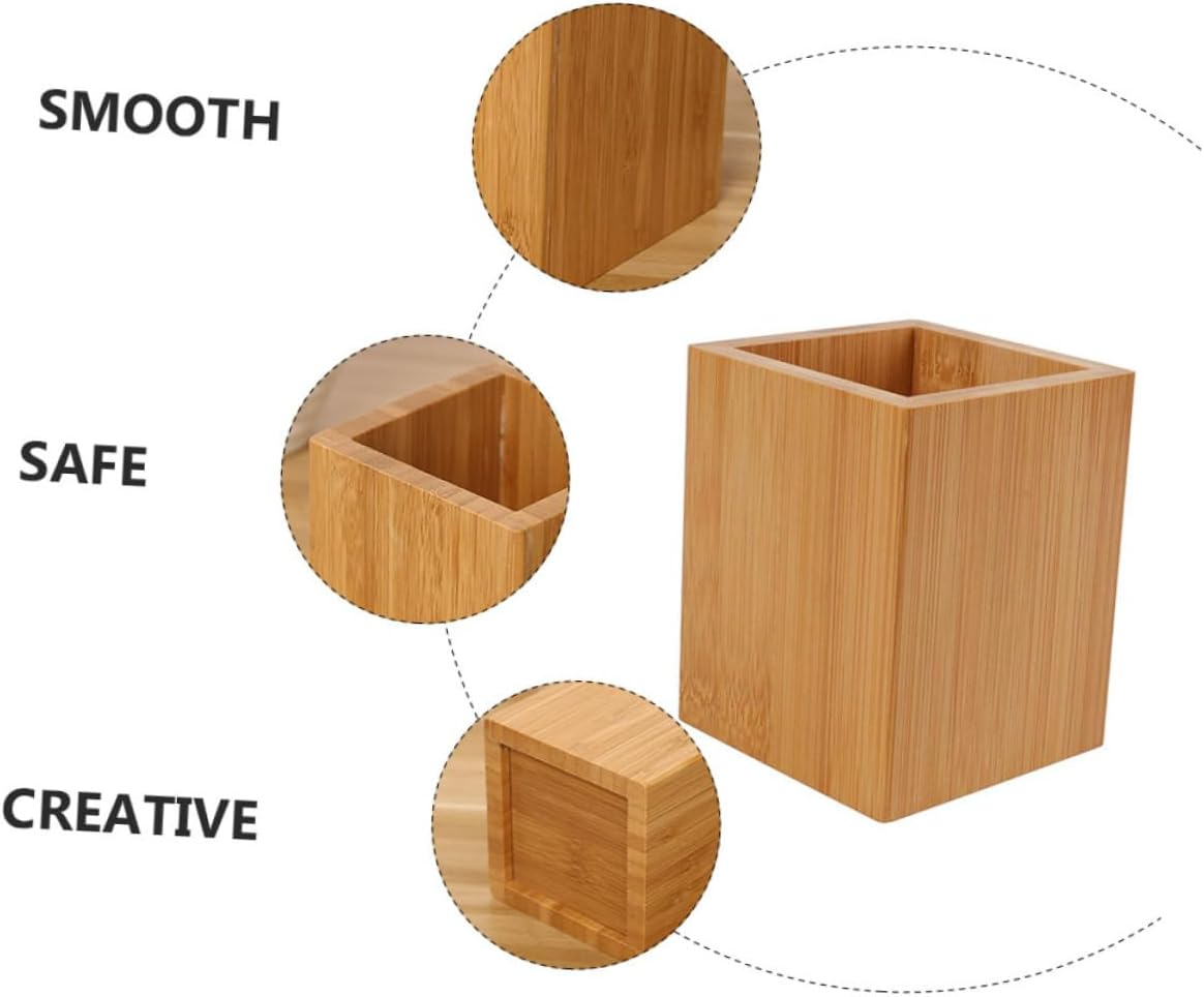 NUOBESTY Bamboo Storage Box for Desktop Pen Holder Natural Style Pen Basket Multifunctional Organizer for Office and Home Decorative Accessories image number 1