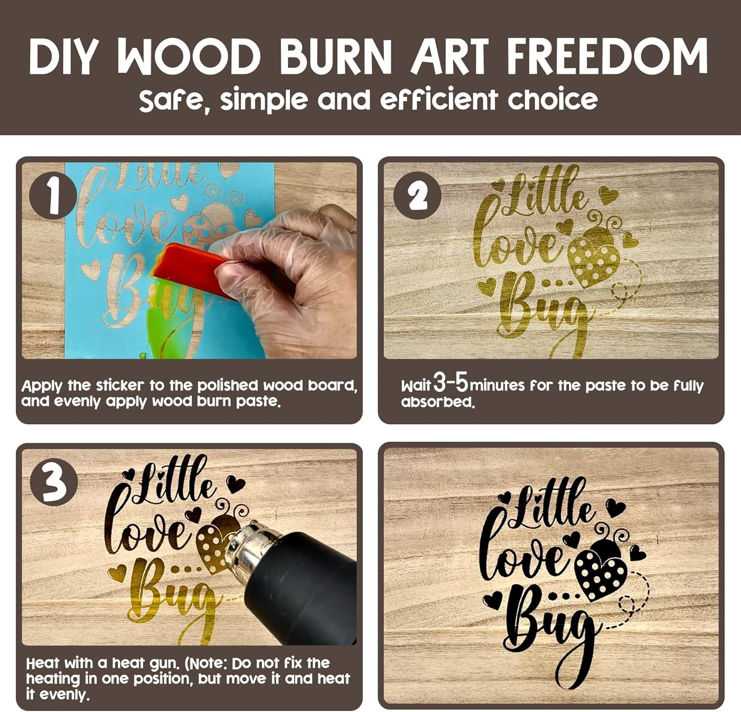 1DFAUL Wooden Burning Paste, 4 OZ Wood Burn Gel with Silicone Squeegee for Crafting, Drawing and DIY Arts, Create Beautiful Art in Minutes, Personalize Your Craft image number 5