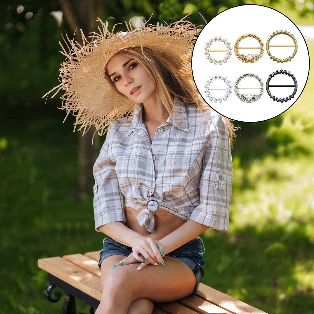 BEZANU Silk Scarf Ring Clip, 6 PCS round Metal T-Shirt Clip Buckle for Scarf, Tie, Hat, Belt Decor (6 Kind) image number 3