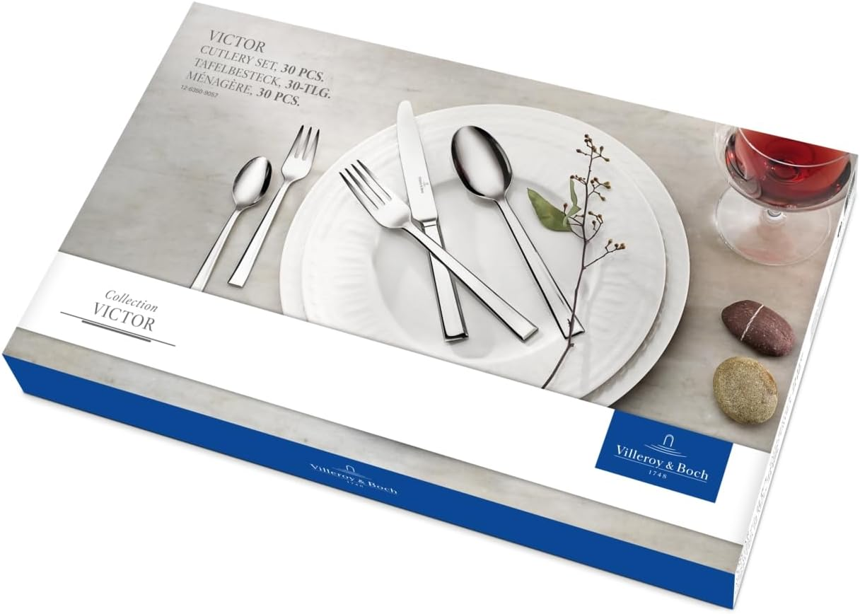 Villeroy & Boch &ndash; Victor Cutlery Set 30 Pieces for 6 People, Dishwasher Safe, Rustproof, Knife, Fork, Spoon, Luxury Cutlery Set, Dinner, 18/10 Stainless Steel image number 1