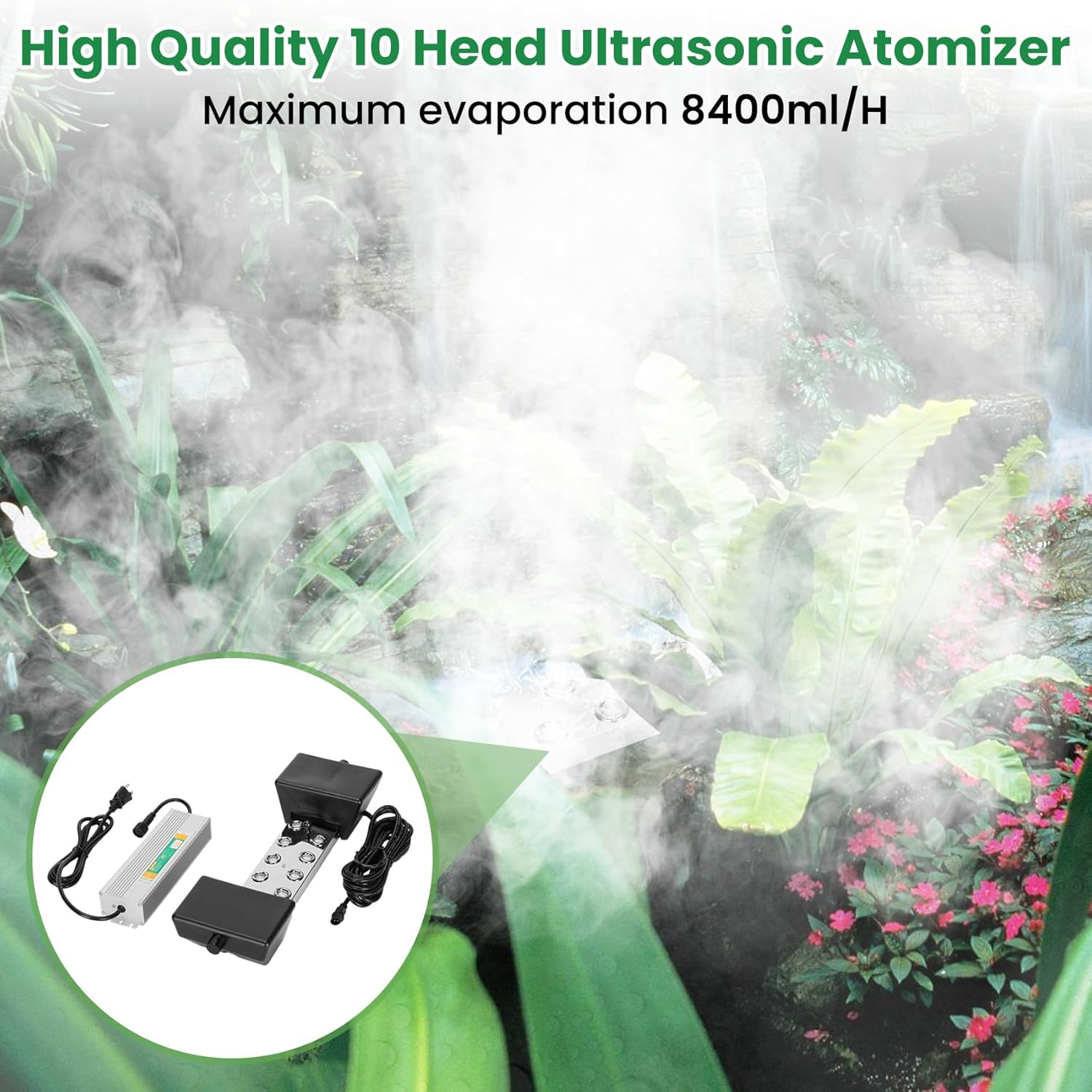 Ultrasonic Mist Maker 10 Head,Add Replacement Atomizer Heads,350W Power Water Proof Ultrasonic Mister,Ultrasonic Fog Humidifier with Float,For Vegetable Preservation,Landscape, Halloween,Etc image number 4