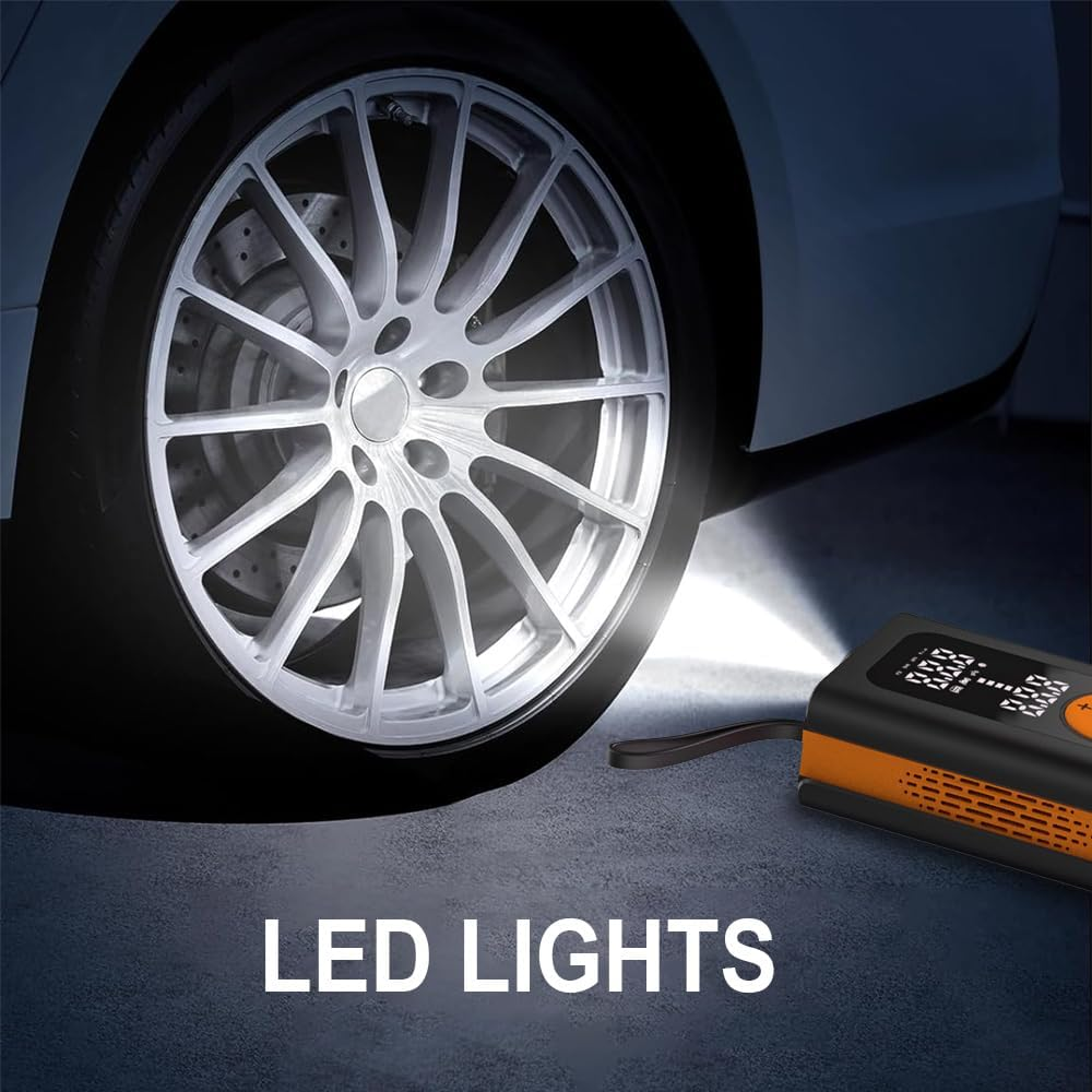 Tyre Inflator Portable Air Compressor,Cordless Air Pump,Led Lighting and Accurate Pressure,1 Min Fast Inflate,Electric Tire Pumpwith LCD Digital Tyre Electric Bike Pump for Car,Bike,Balls,Motorcycle